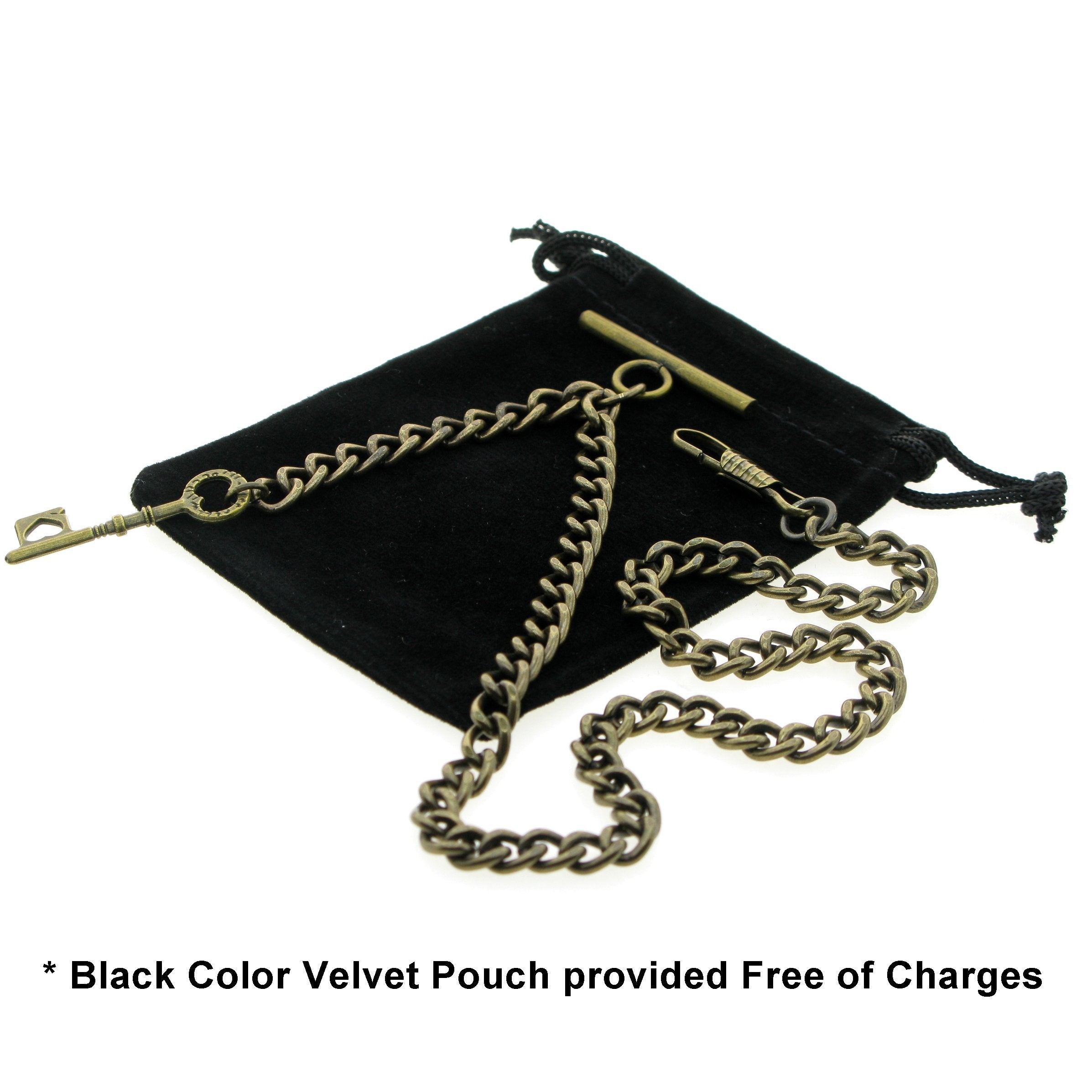 Albert Chain Pocket Watch Curb Link Chain Antique Brass Plating Key Fob T Bar AC17