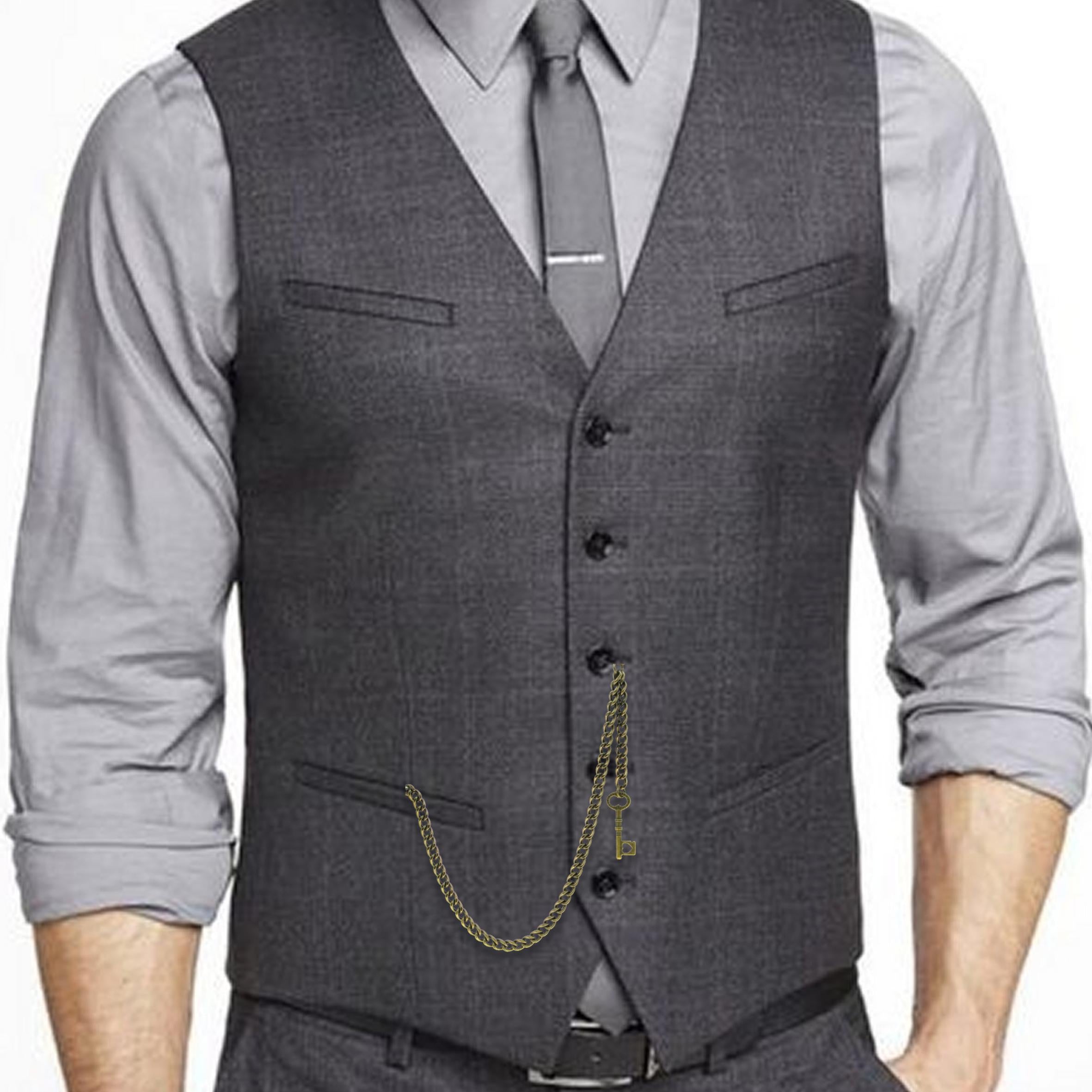 Albert Chain Pocket Watch Curb Link Chain Antique Brass Plating Key Fob T Bar AC17