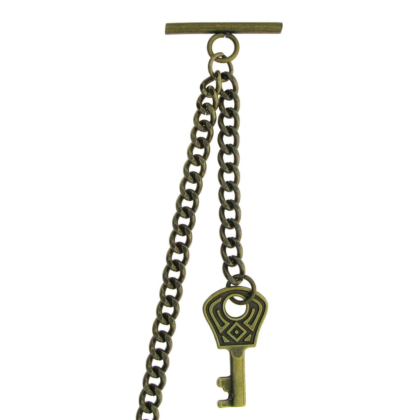Albert Chain Pocket Watch Chains for Men Antique Brass Plating with Antique Key Design Fob T Bar AC18