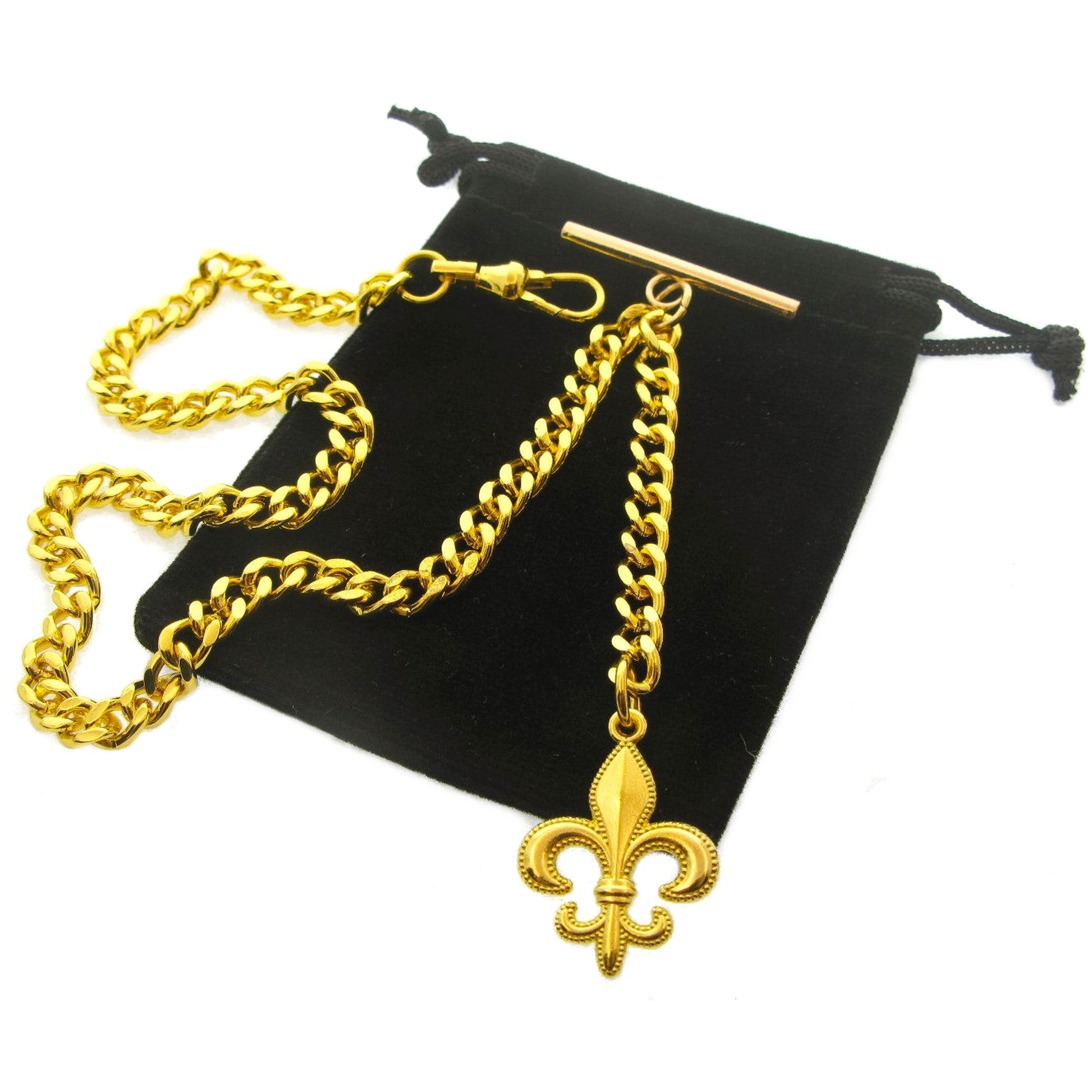 Albert Chain Gold Color with Fleur-de-lis Fob AC183