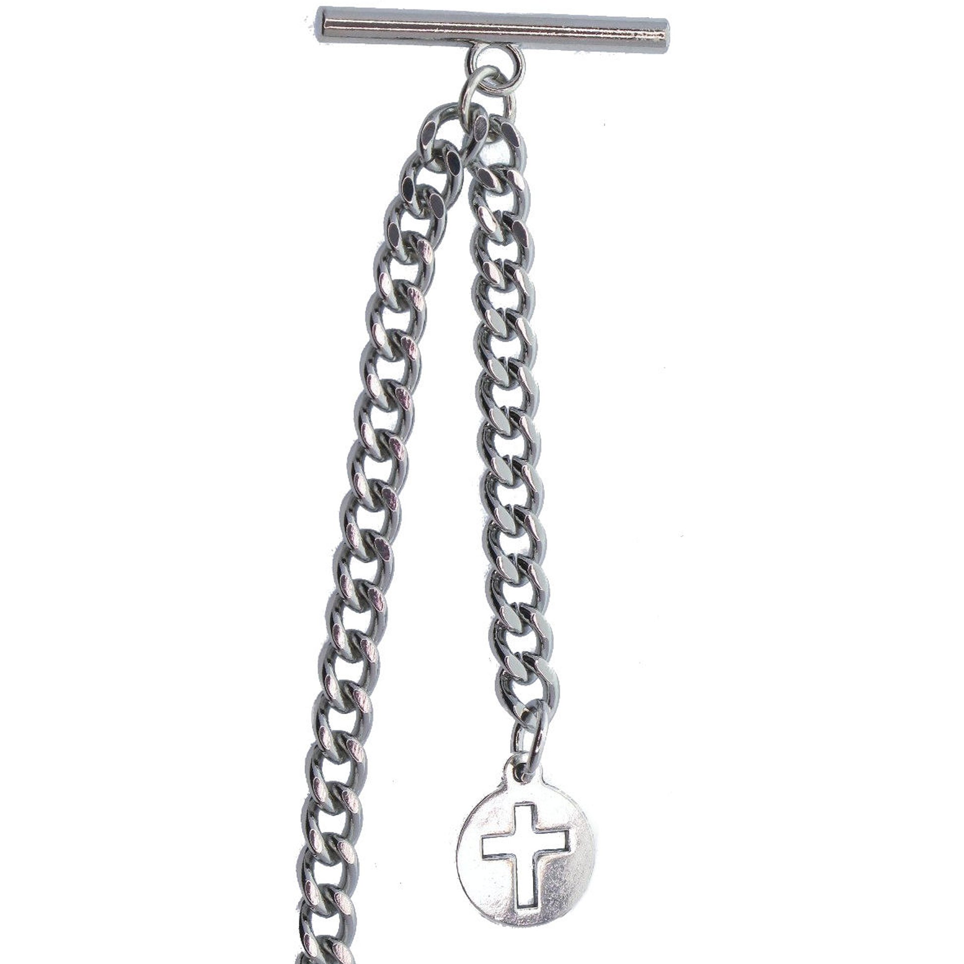 Silver Color Albert Chain with Mini Cross Medal Fob T Bar AC185