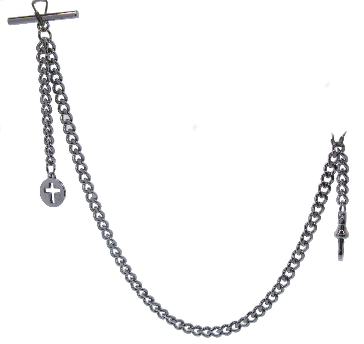 Silver Color Albert Chain with Mini Cross Medal Fob T Bar AC185