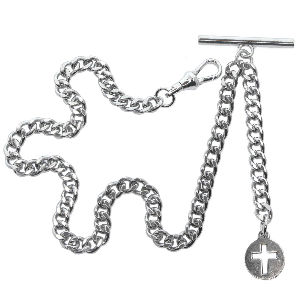 Silver Color Albert Chain with Mini Cross Medal Fob T Bar AC185