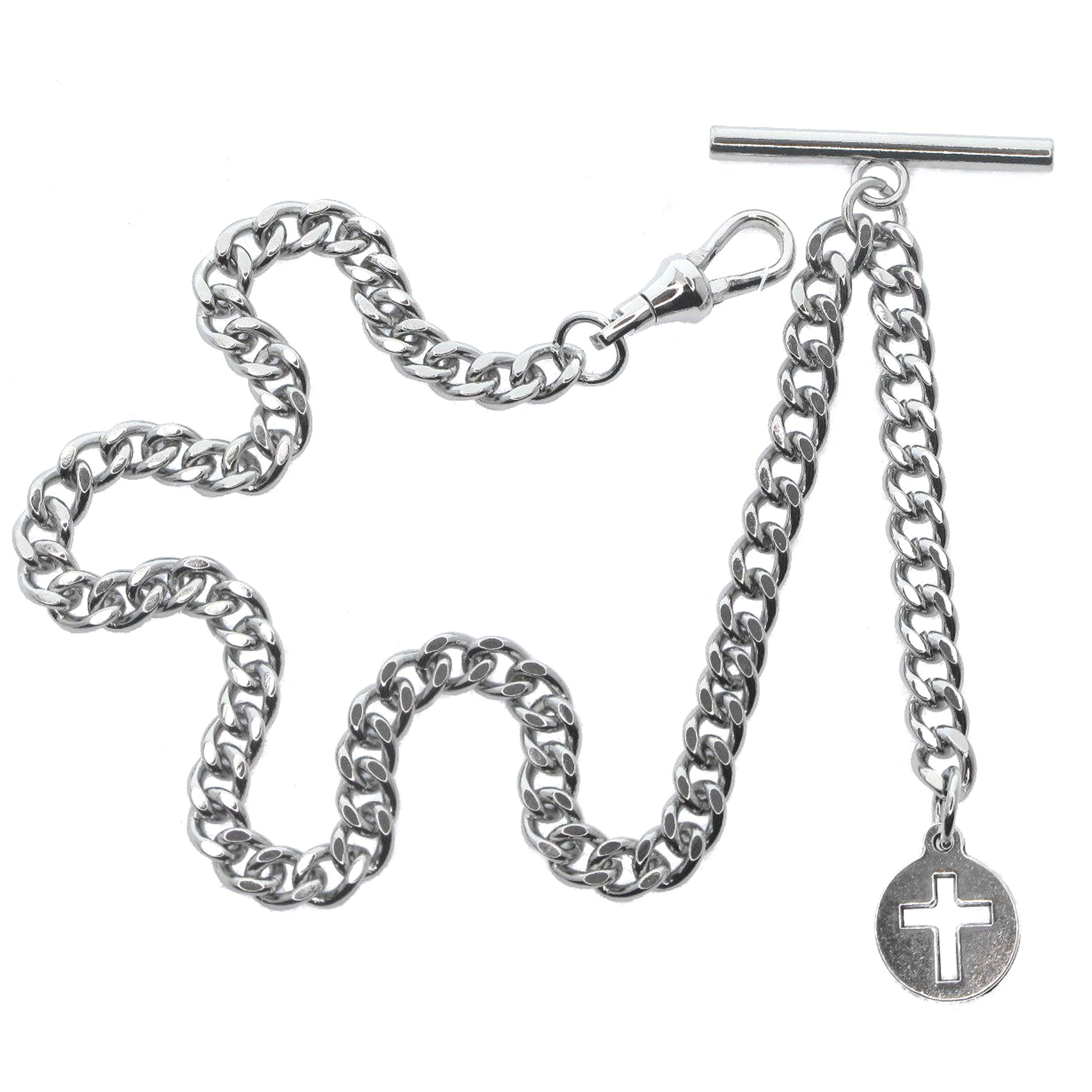 Silver Color Albert Chain with Mini Cross Medal Fob T Bar AC185