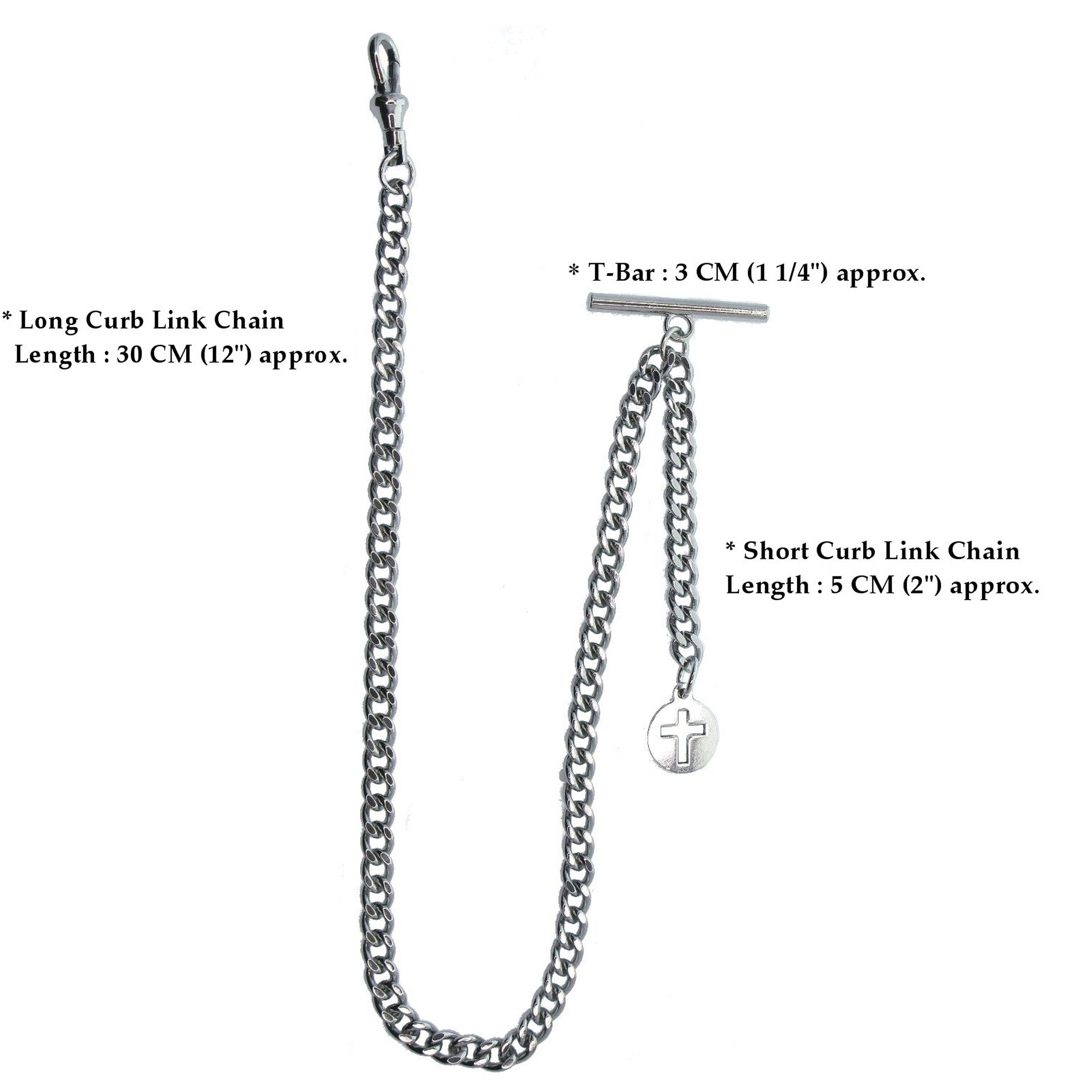 Silver Color Albert Chain with Mini Cross Medal Fob T Bar AC185