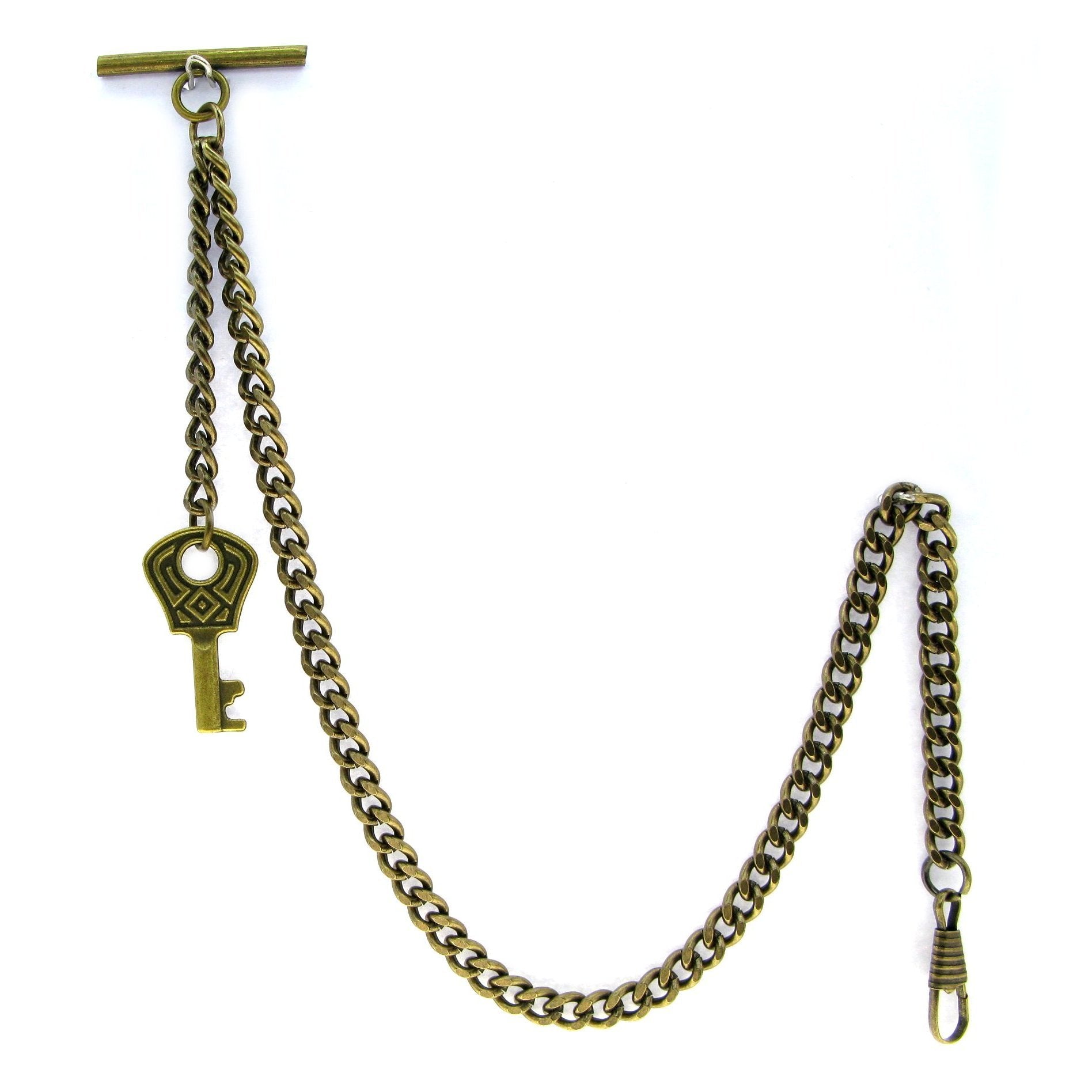 Albert Chain Pocket Watch Chains for Men Antique Brass Plating with Antique Key Design Fob T Bar AC18