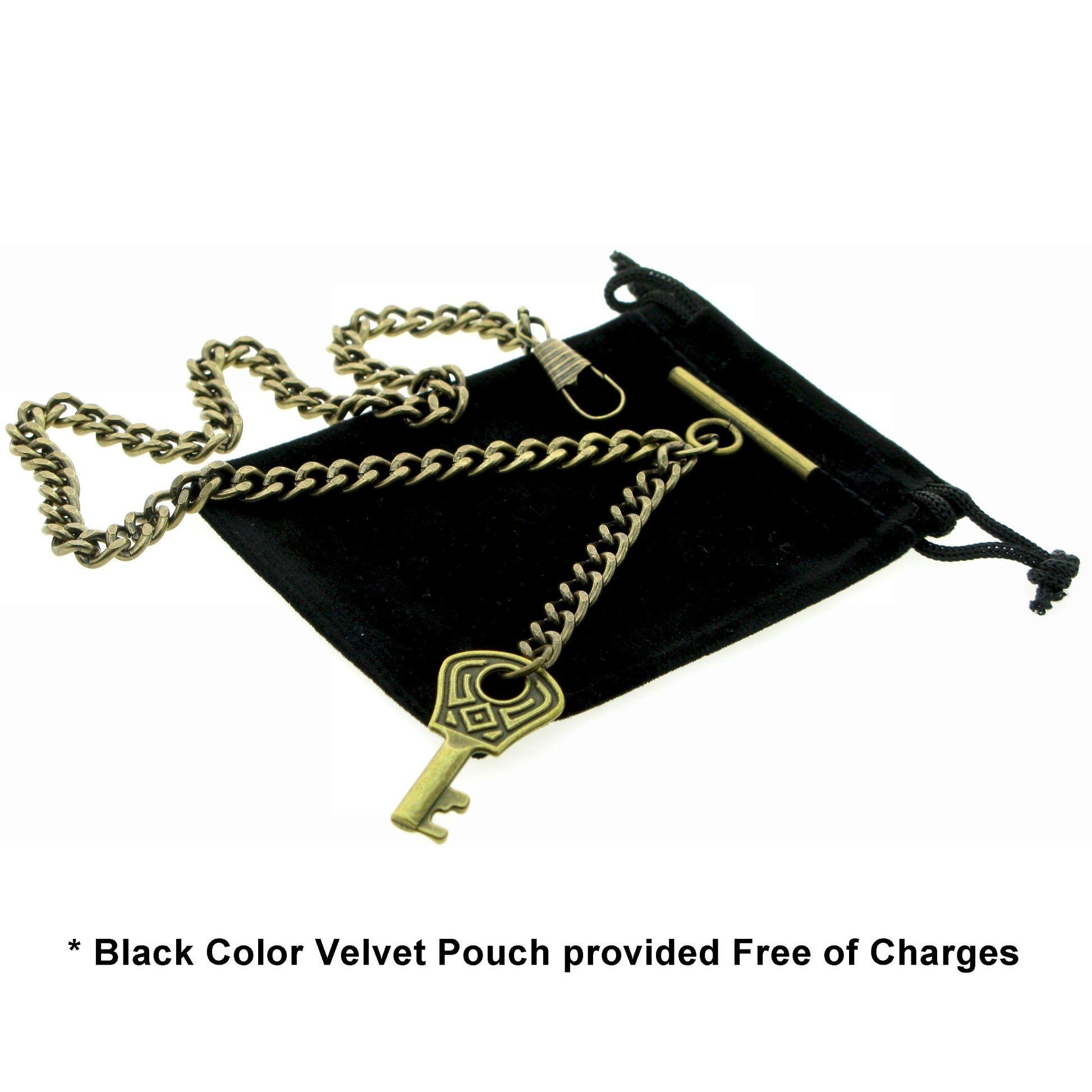 Albert Chain Pocket Watch Chains for Men Antique Brass Plating with Antique Key Design Fob T Bar AC18