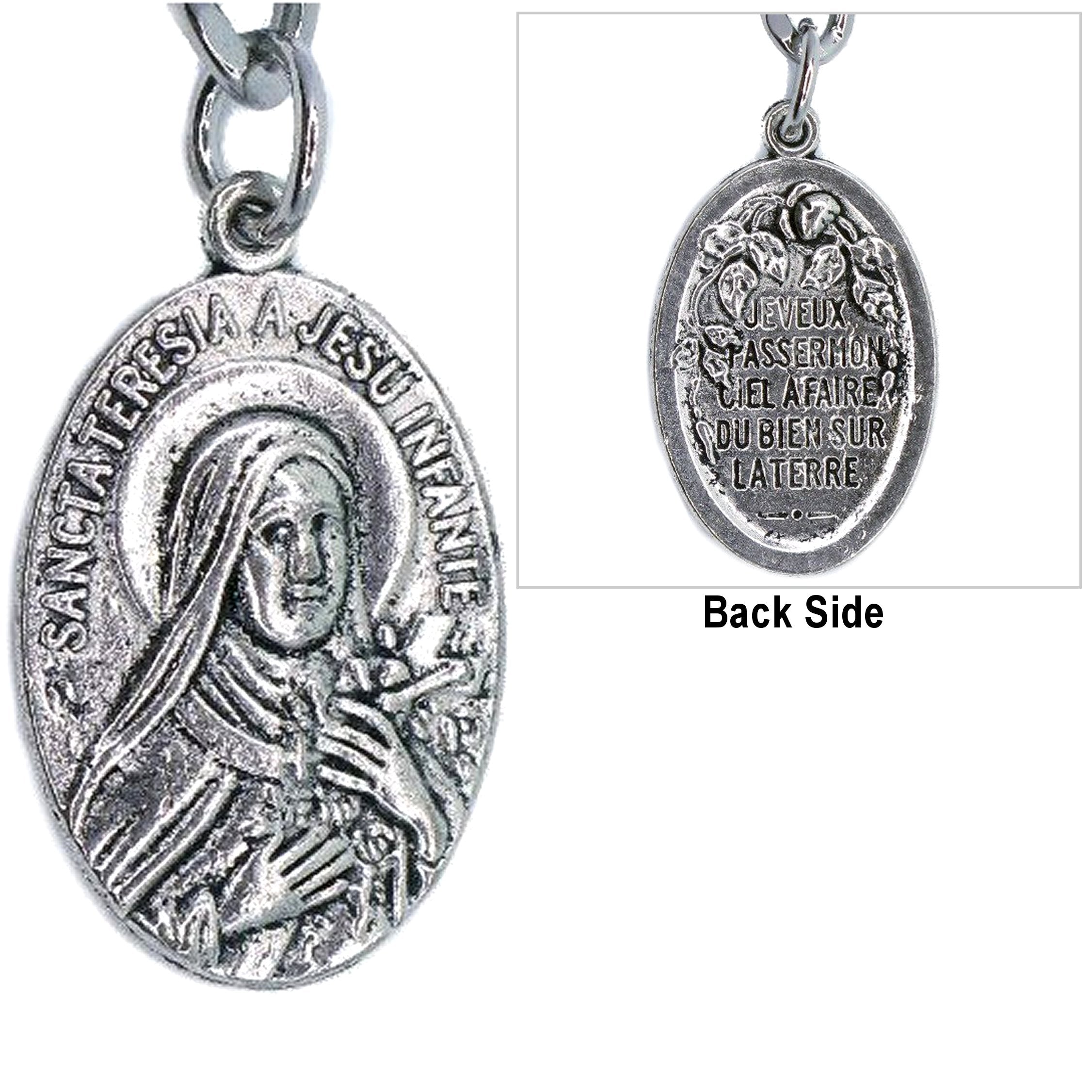 Albert Chain Antique Silver Color with Saint Theresa of Infant Jesus Religious Medal Fob AC190