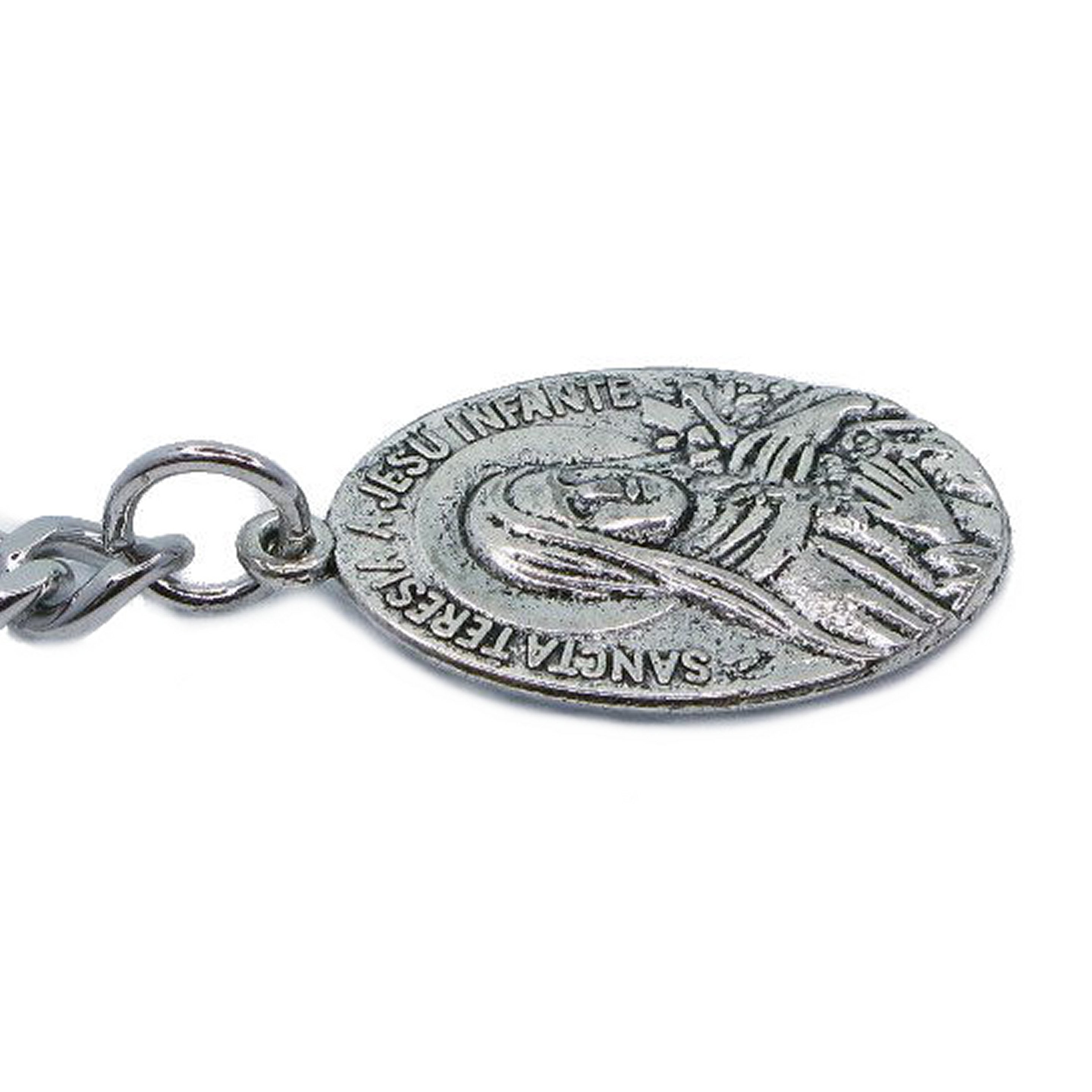 Albert Chain Antique Silver Color with Saint Theresa of Infant Jesus Religious Medal Fob AC190