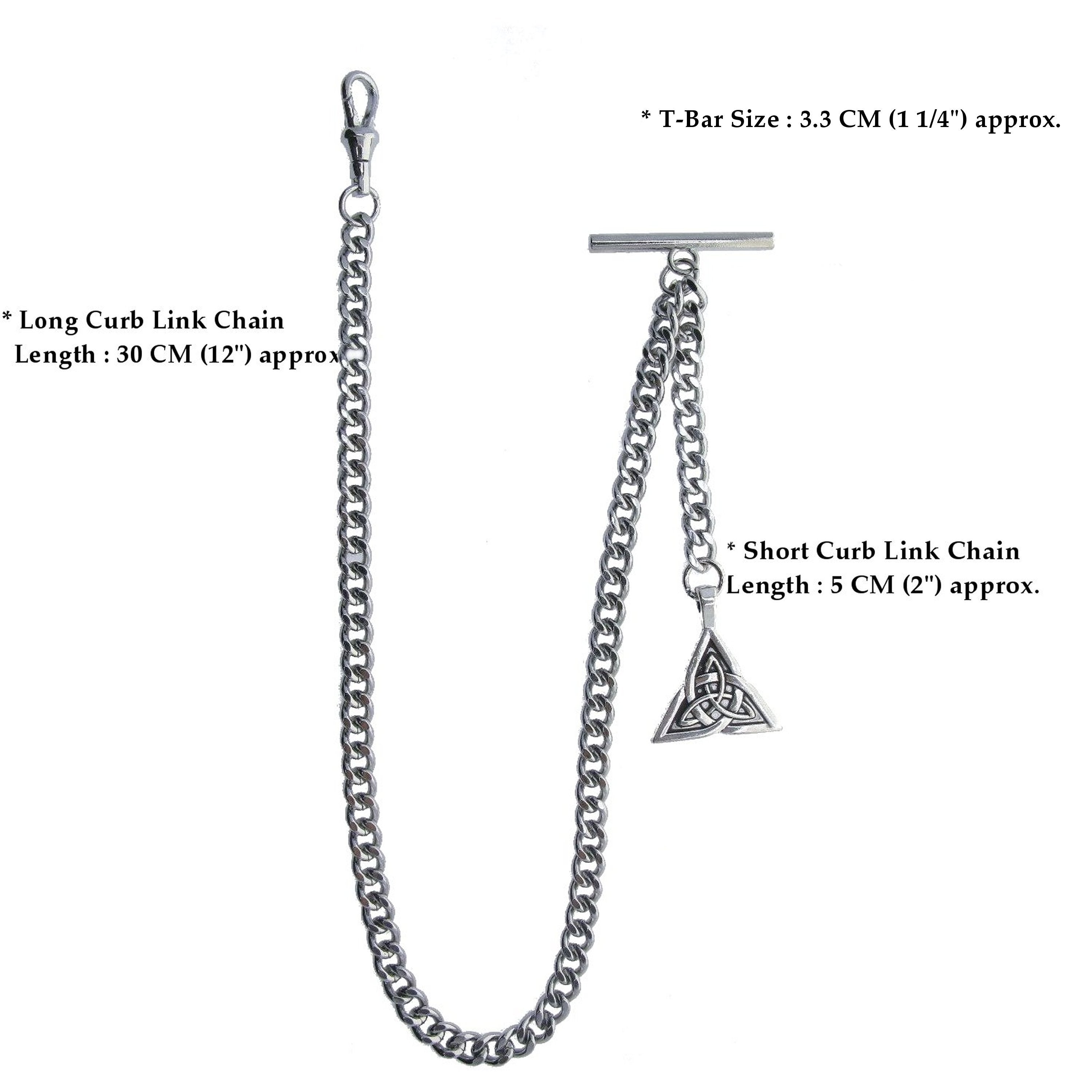 Albert Chain Silver Color with Trinity Celtic Knot Design Medal Fob AC191