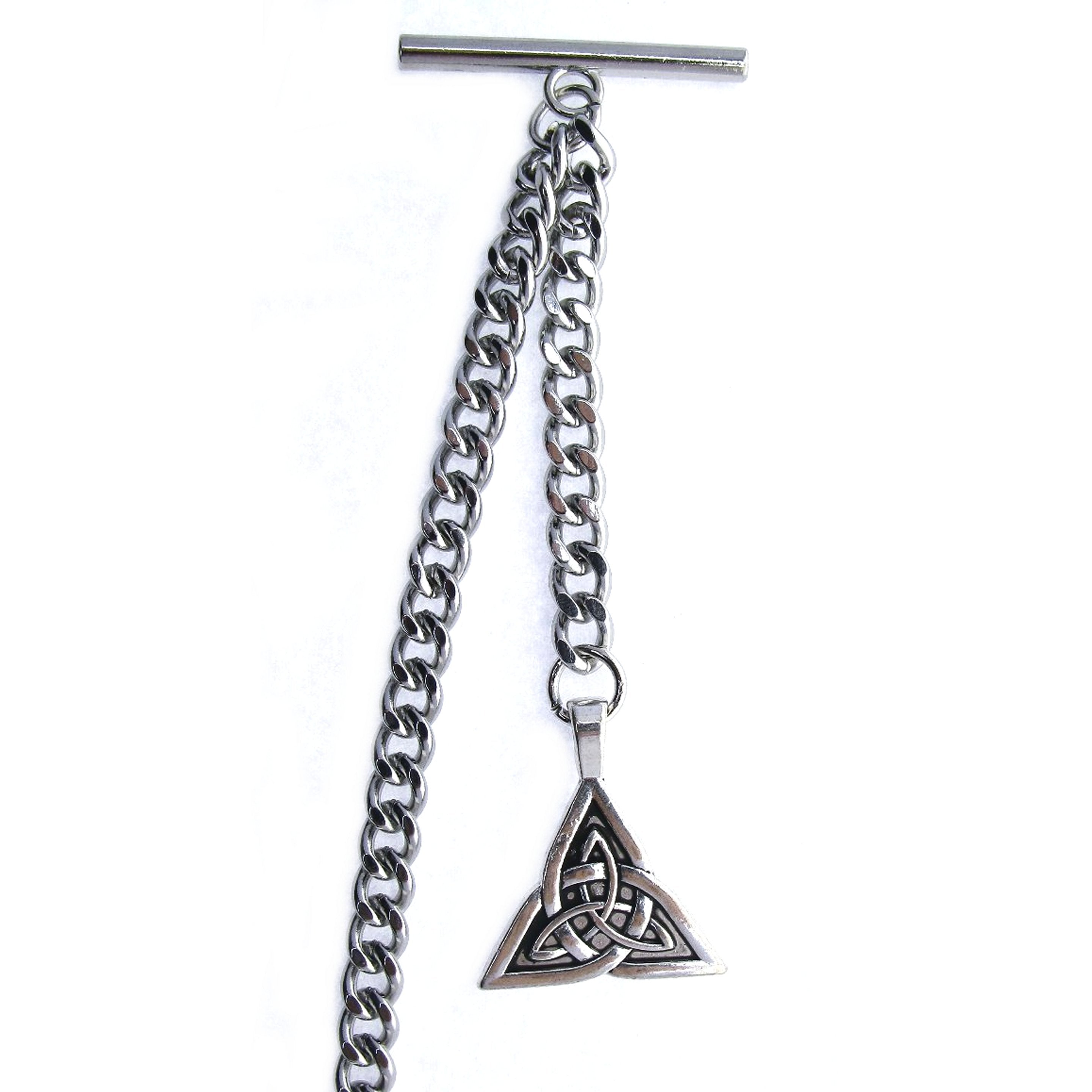 Albert Chain Silver Color with Trinity Celtic Knot Design Medal Fob AC191