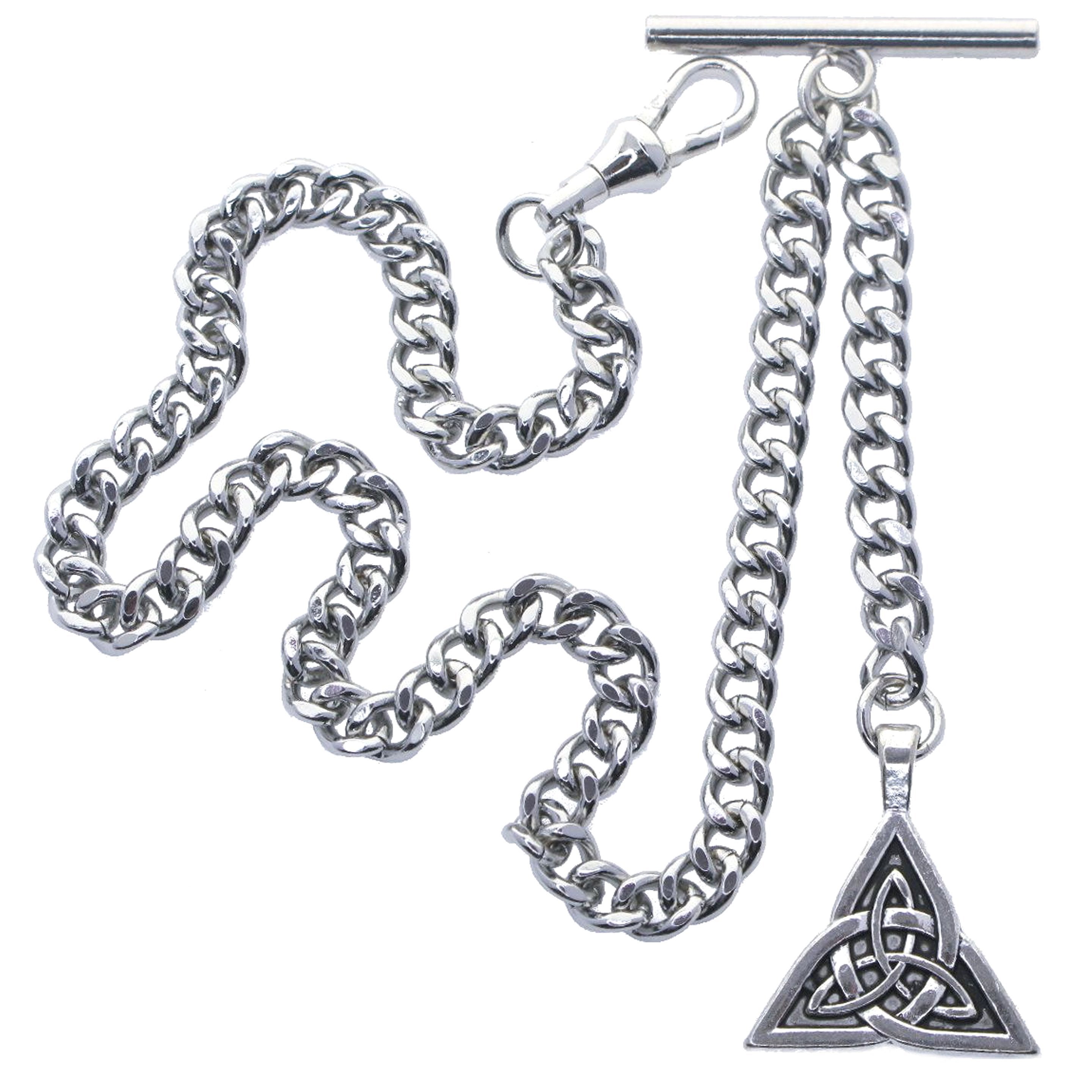 Albert Chain Silver Color with Trinity Celtic Knot Design Medal Fob AC191
