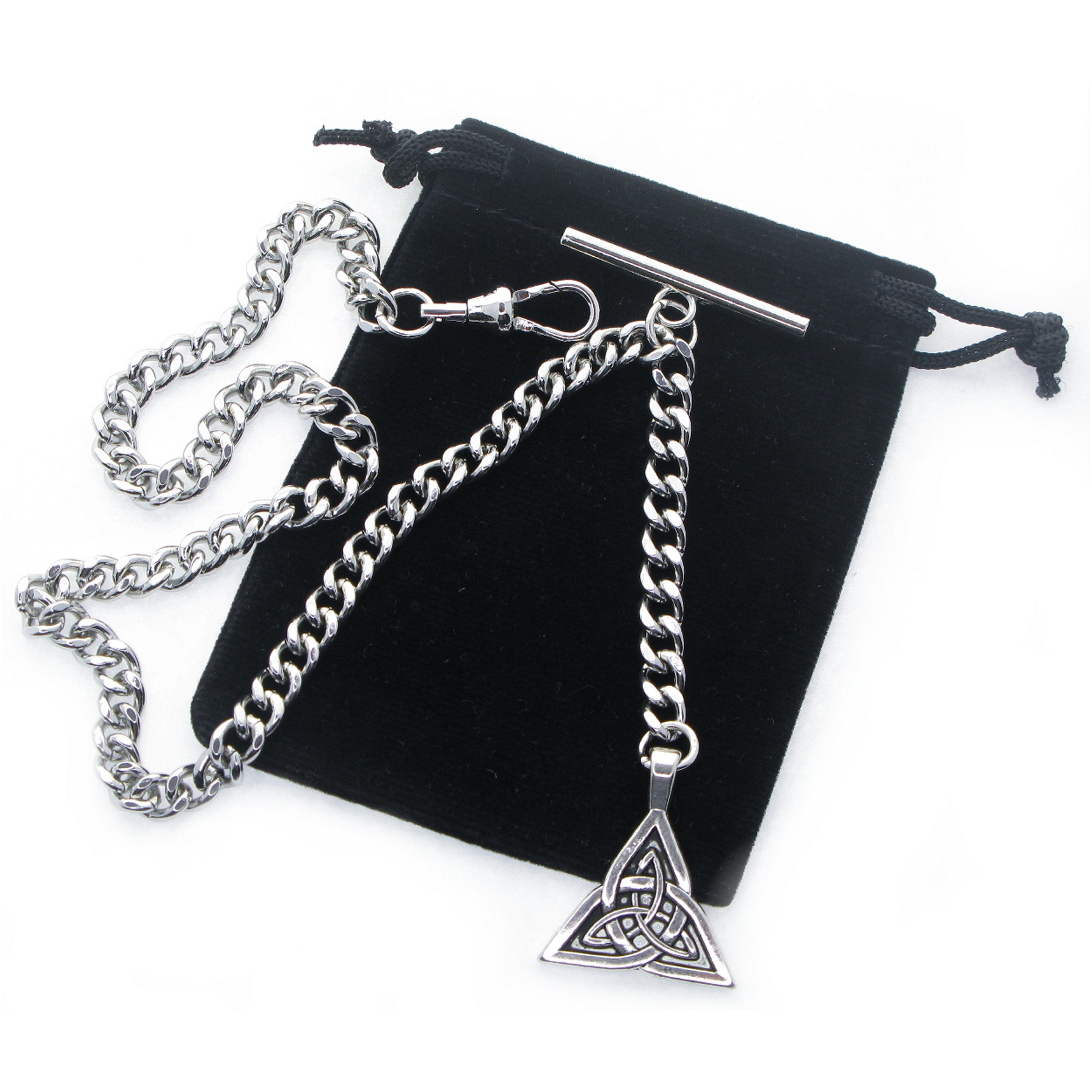 Albert Chain Silver Color with Trinity Celtic Knot Design Medal Fob AC191