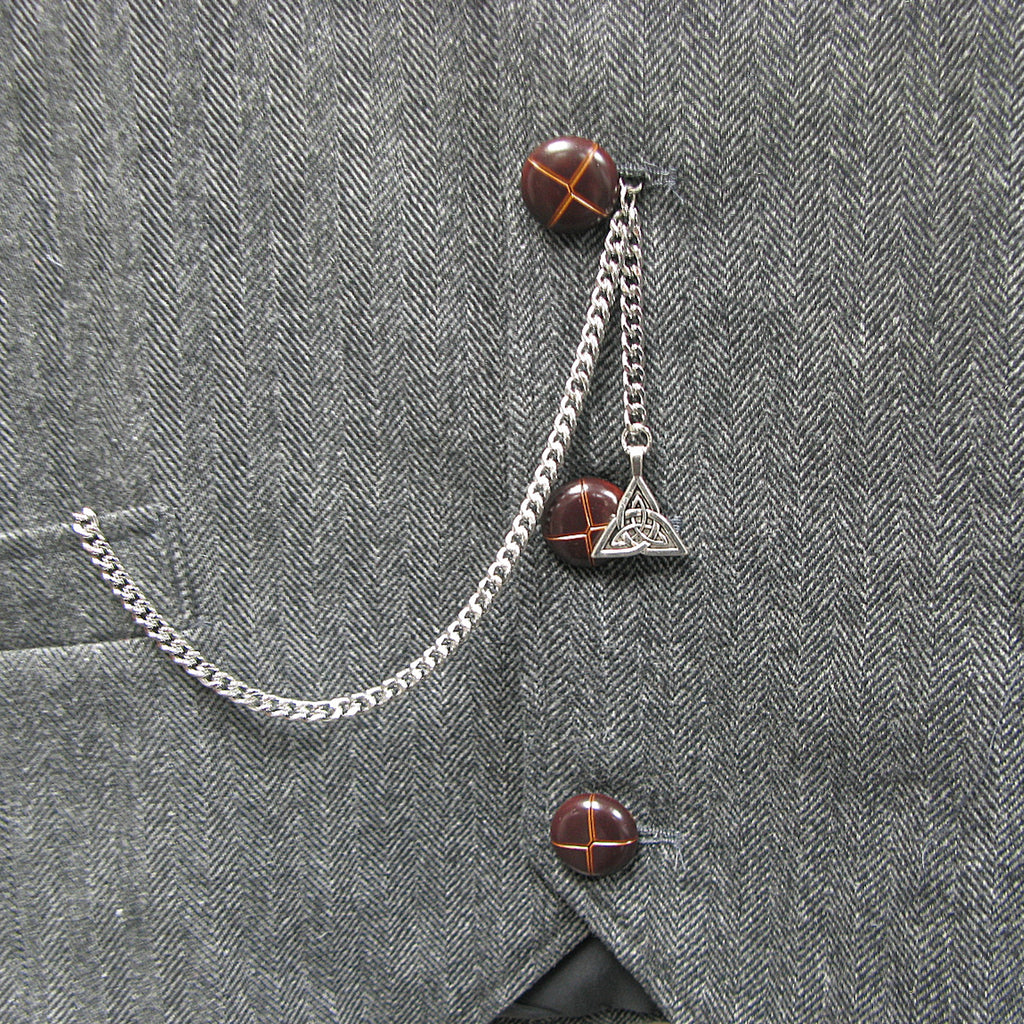 Albert Chain Silver Color with Trinity Celtic Knot Design Medal Fob AC191