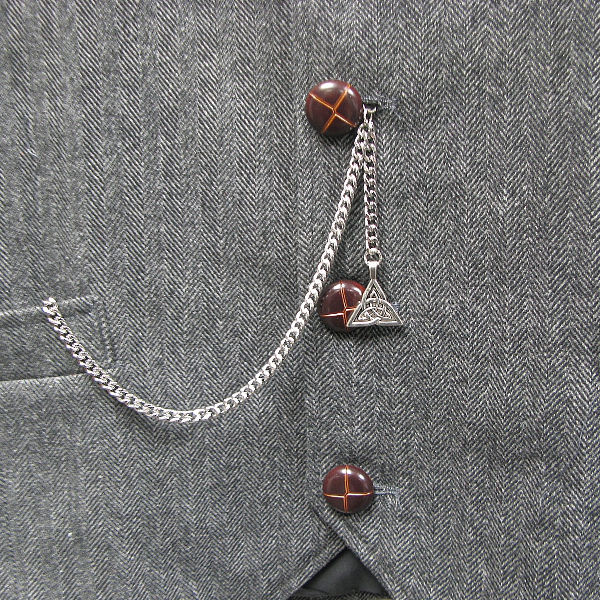 Albert Chain Silver Color with Trinity Celtic Knot Design Medal Fob AC191
