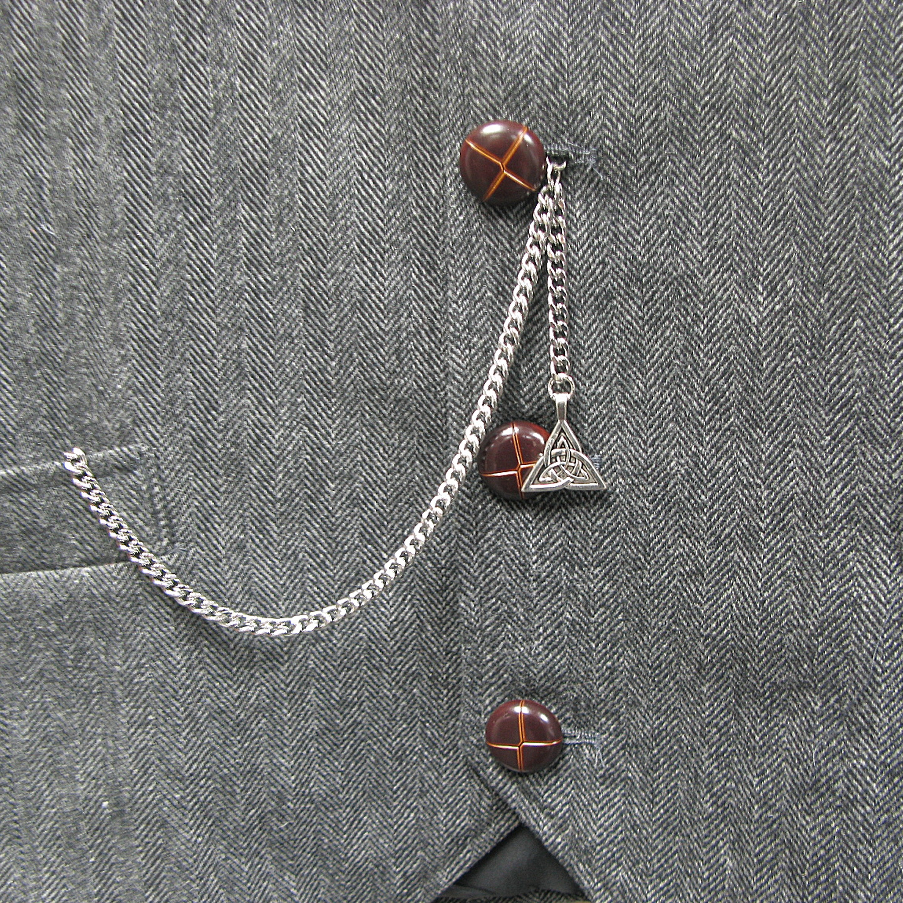 Albert Chain Silver Color with Trinity Celtic Knot Design Medal Fob AC191