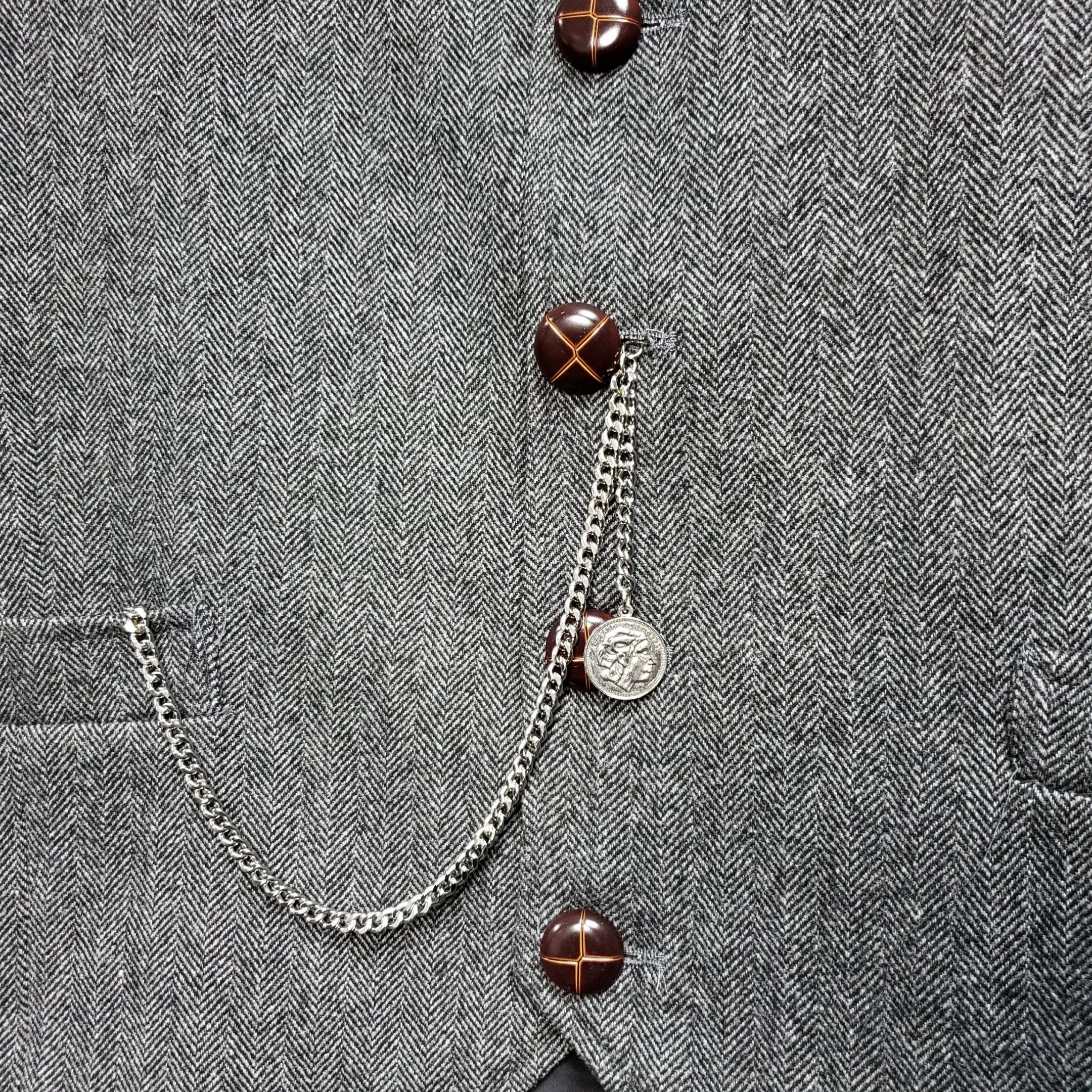 Albert Chain Silver Color with Alexander The Great Medal Fob AC192