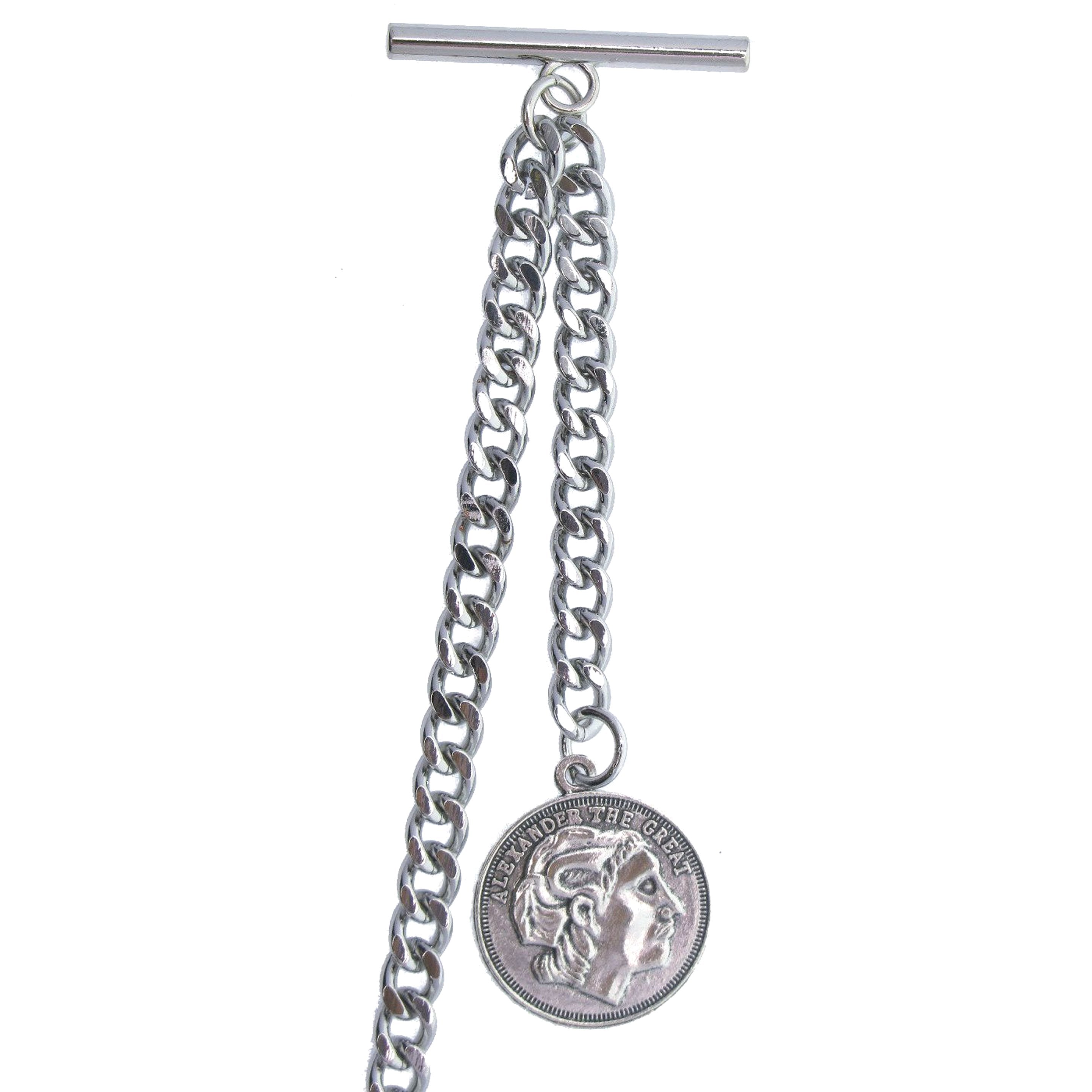 Albert Chain Silver Color with Alexander The Great Medal Fob AC192
