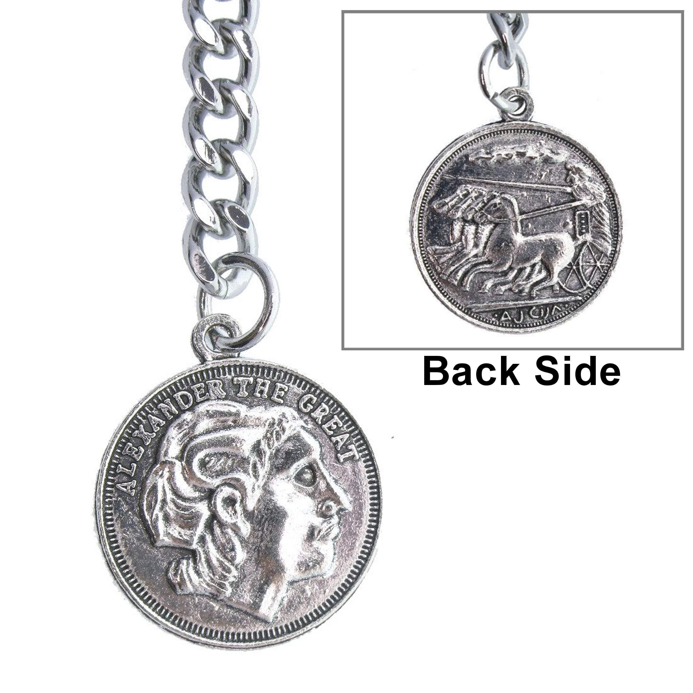 Albert Chain Silver Color with Alexander The Great Medal Fob AC192