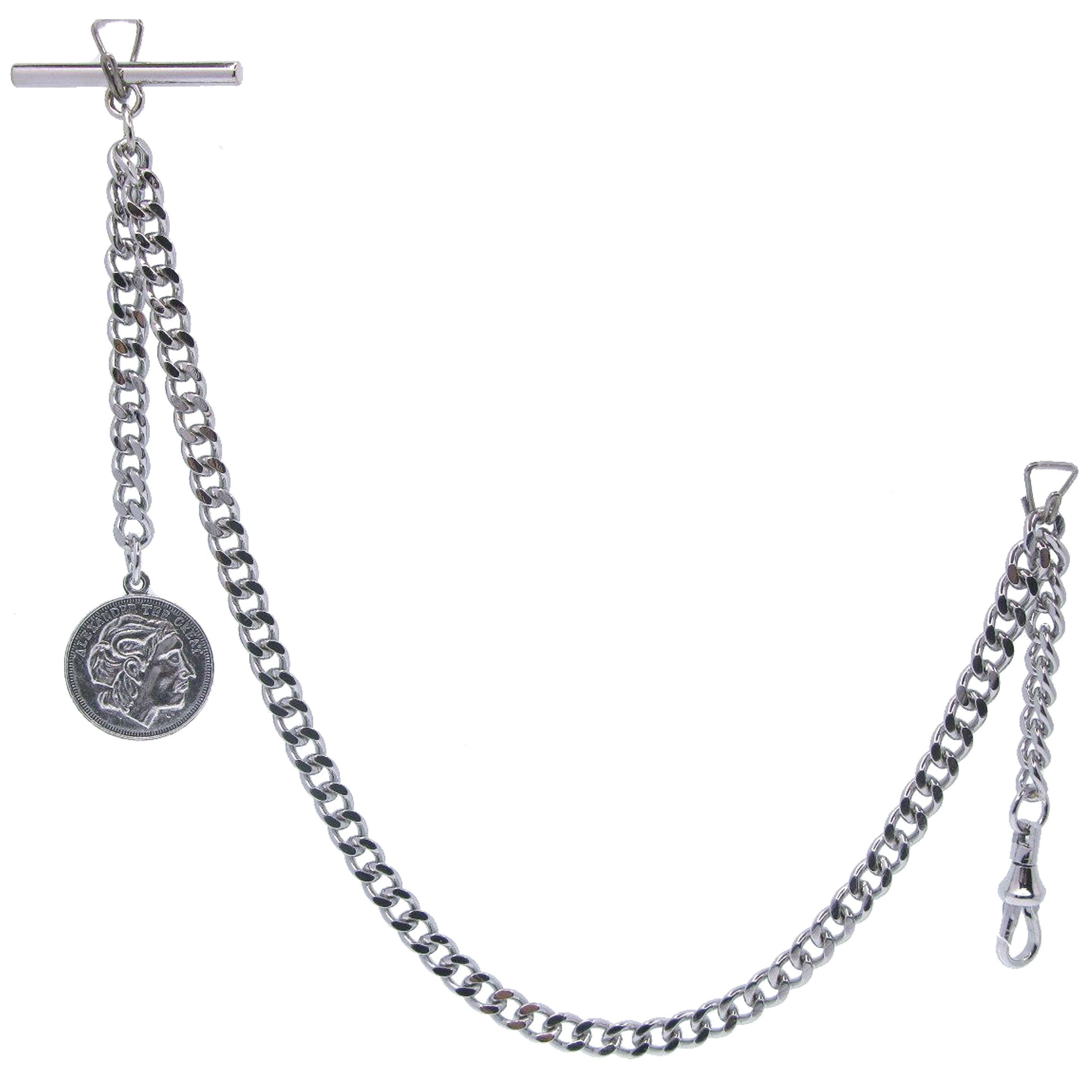 Albert Chain Silver Color with Alexander The Great Medal Fob AC192