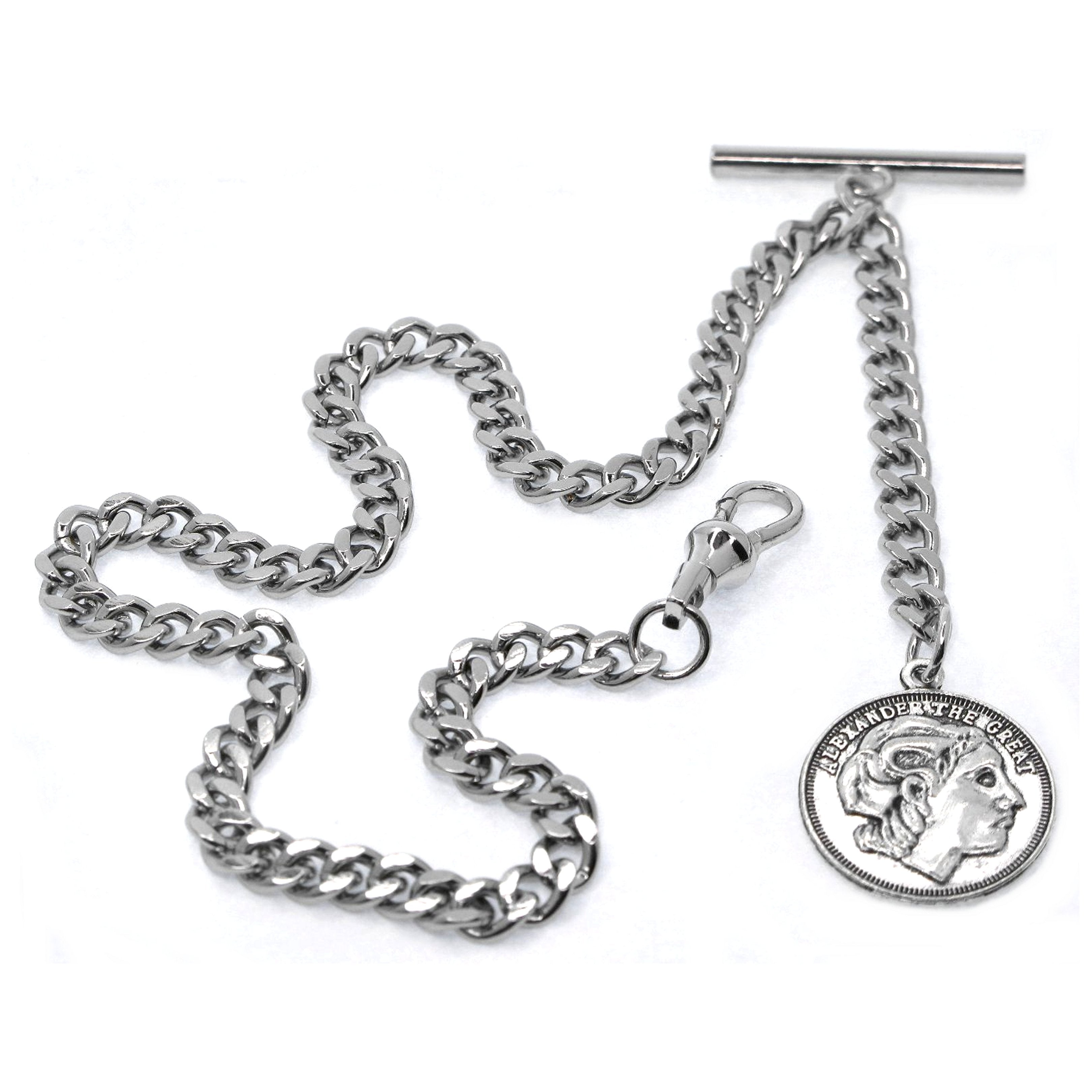 Albert Chain Silver Color with Alexander The Great Medal Fob AC192