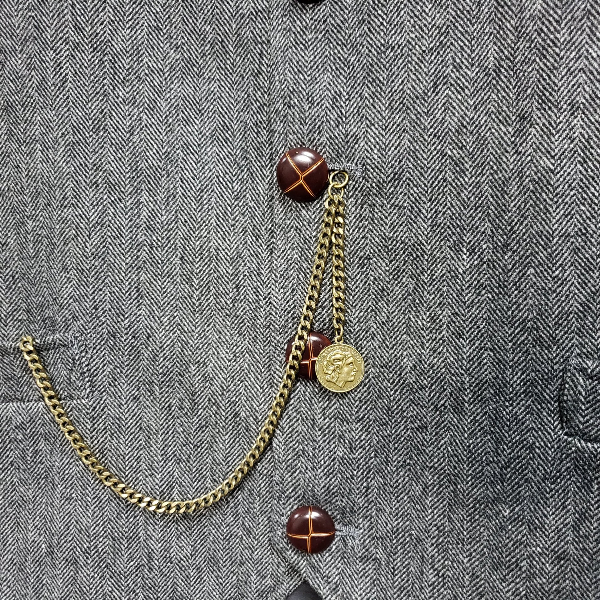 Albert Chain Bronze Color Pocket Watch Chain Fob Chain with Alexander The Great Medal Fob T Bar Swivel Clasp AC193