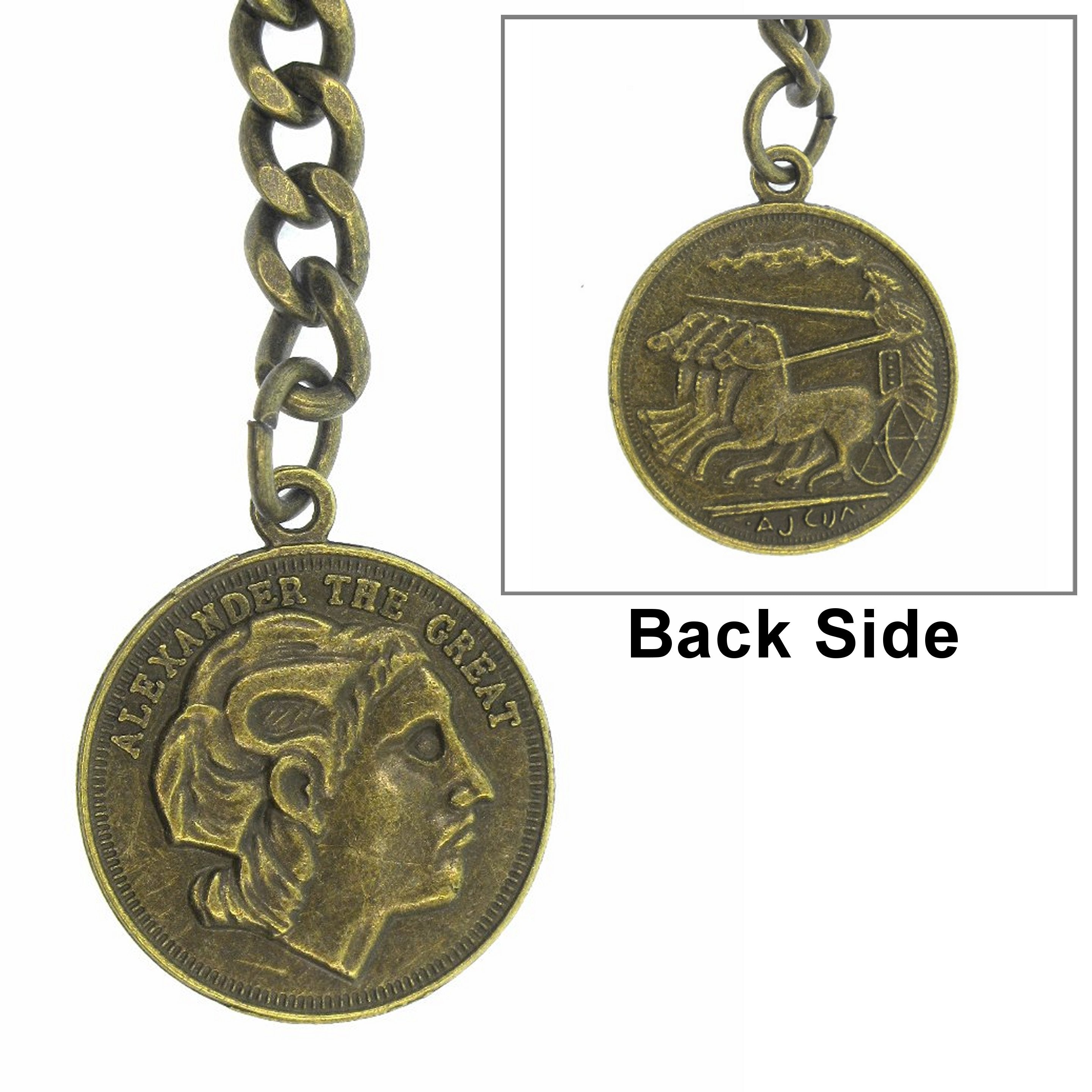 Albert Chain Bronze Color Pocket Watch Chain Fob Chain with Alexander The Great Medal Fob T Bar Swivel Clasp AC193