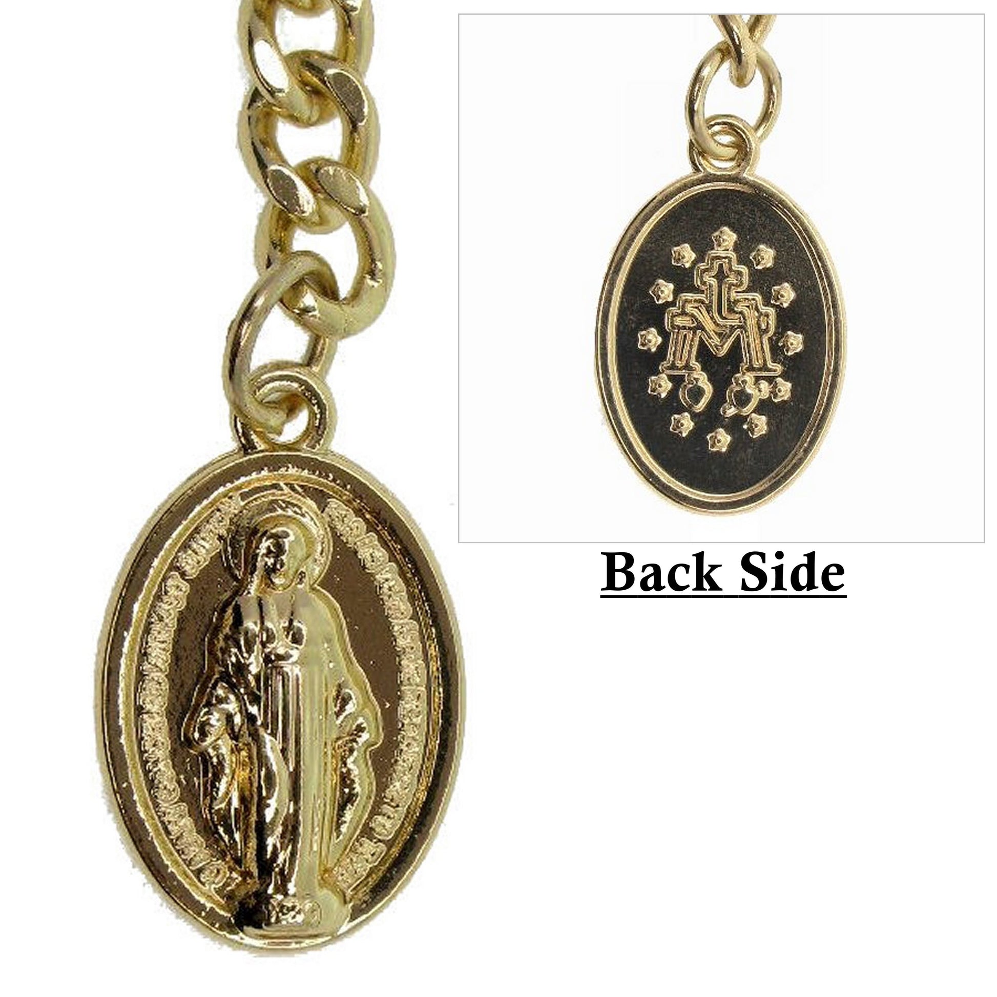 watchvshop Albert Chain Gold Color Pocket Watch Chain Fob Chain for Men with Saint Mary Medal Fob Swivel Clasp and T Bar AC194