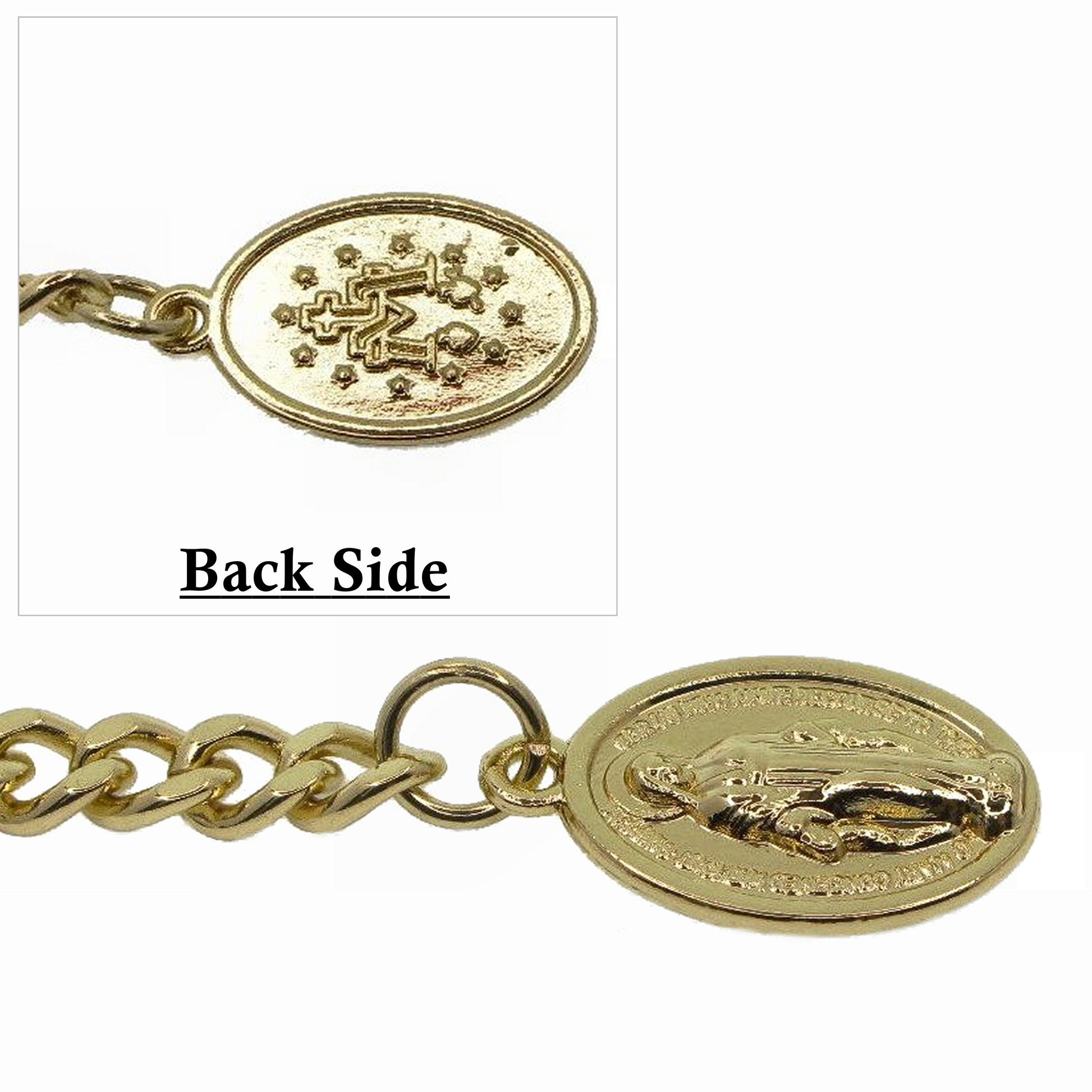 watchvshop Albert Chain Gold Color Pocket Watch Chain Fob Chain for Men with Saint Mary Medal Fob Swivel Clasp and T Bar AC194