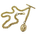watchvshop Albert Chain Gold Color Pocket Watch Chain Fob Chain for Men with Saint Mary Medal Fob Swivel Clasp and T Bar AC194