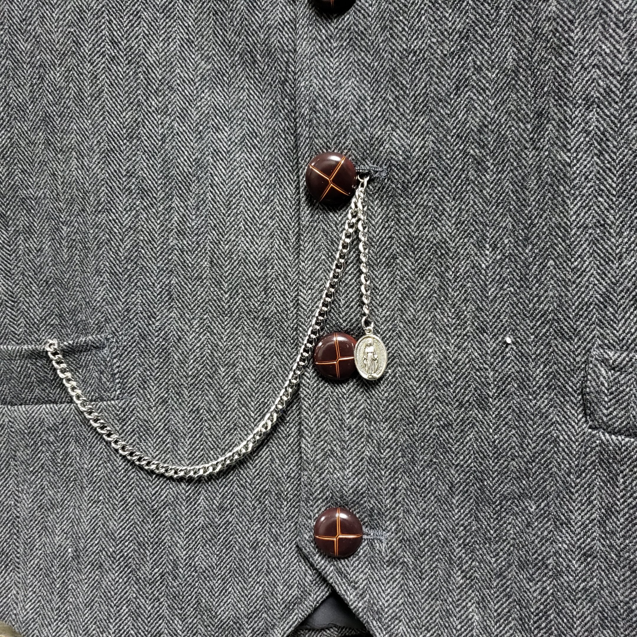 Albert Chain Silver Color Pocket Watch Chain Fob Chain for Men Saint Mary Design Medal Fob with T Bar Swivel Clasp AC195