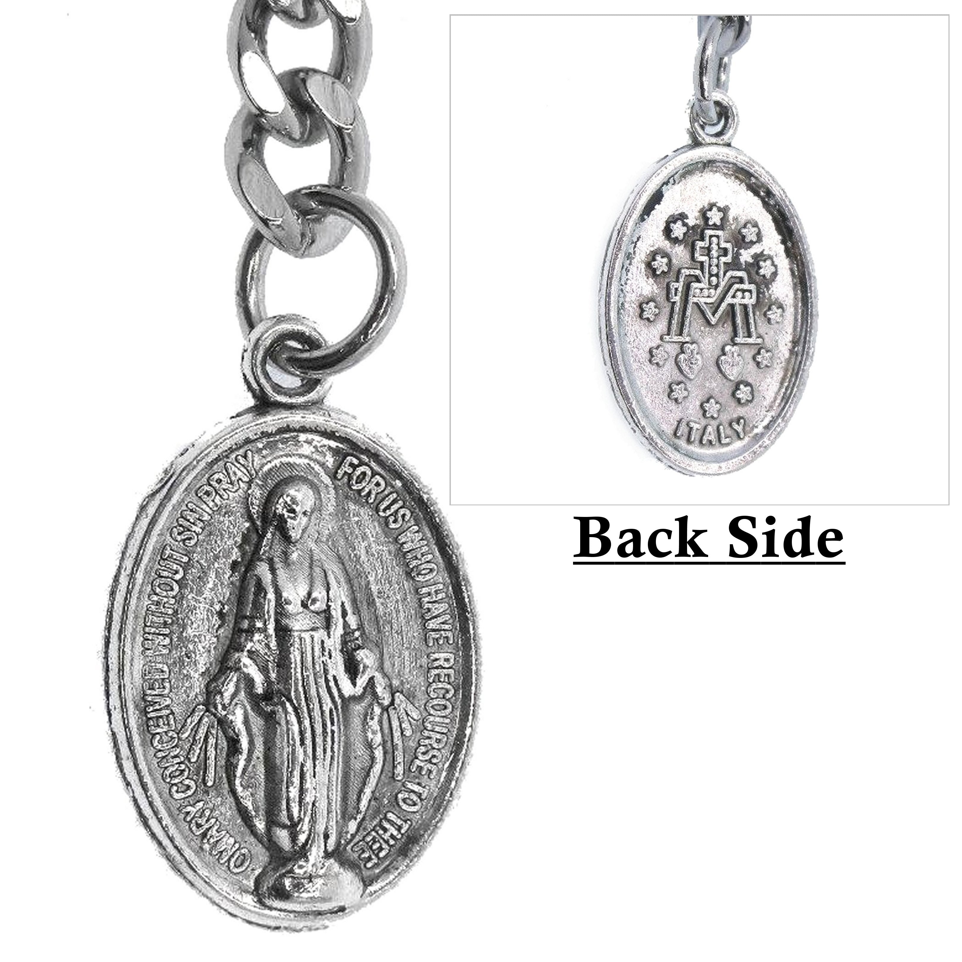 Albert Chain Silver Color Pocket Watch Chain Fob Chain for Men Saint Mary Design Medal Fob with T Bar Swivel Clasp AC195