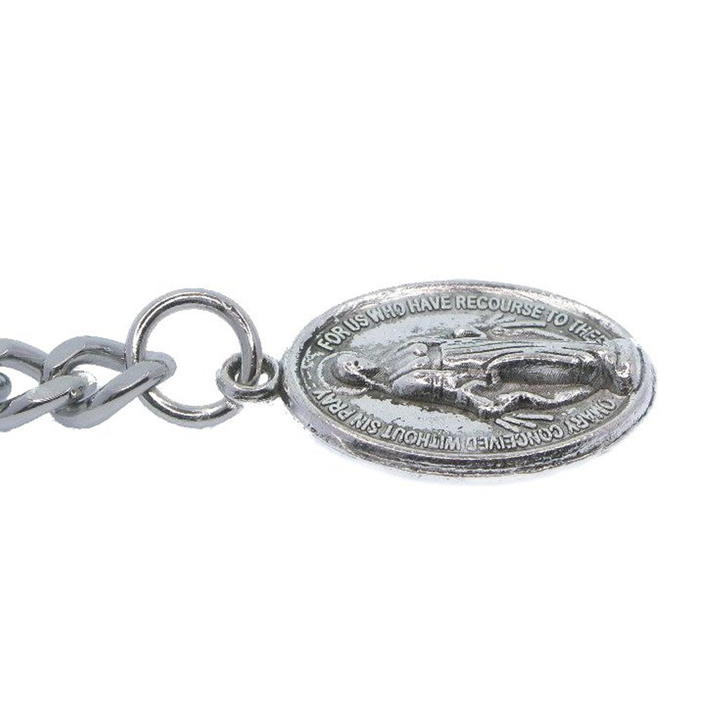 Albert Chain Silver Color Pocket Watch Chain Fob Chain for Men Saint Mary Design Medal Fob with T Bar Swivel Clasp AC195