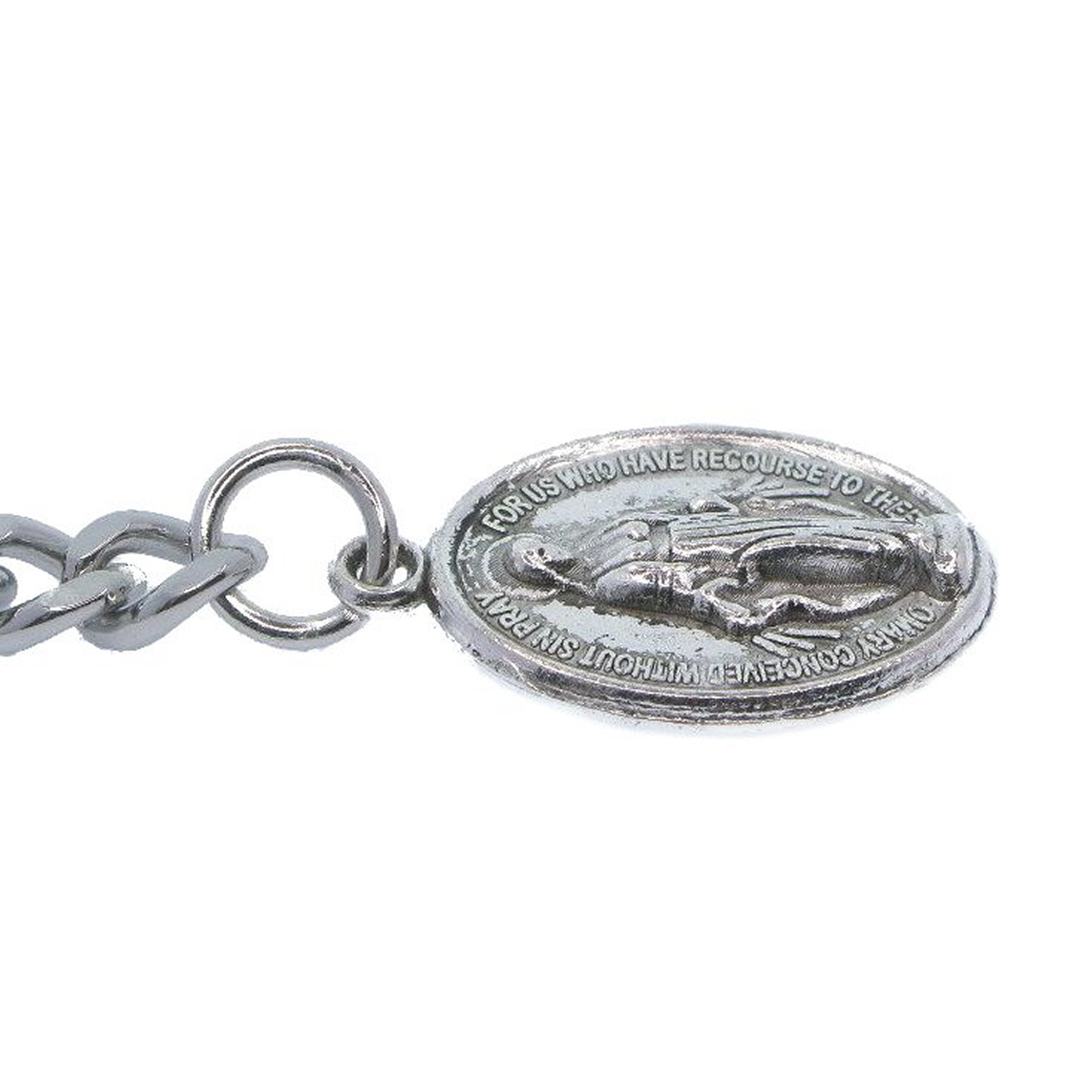 Albert Chain Silver Color Pocket Watch Chain Fob Chain for Men Saint Mary Design Medal Fob with T Bar Swivel Clasp AC195