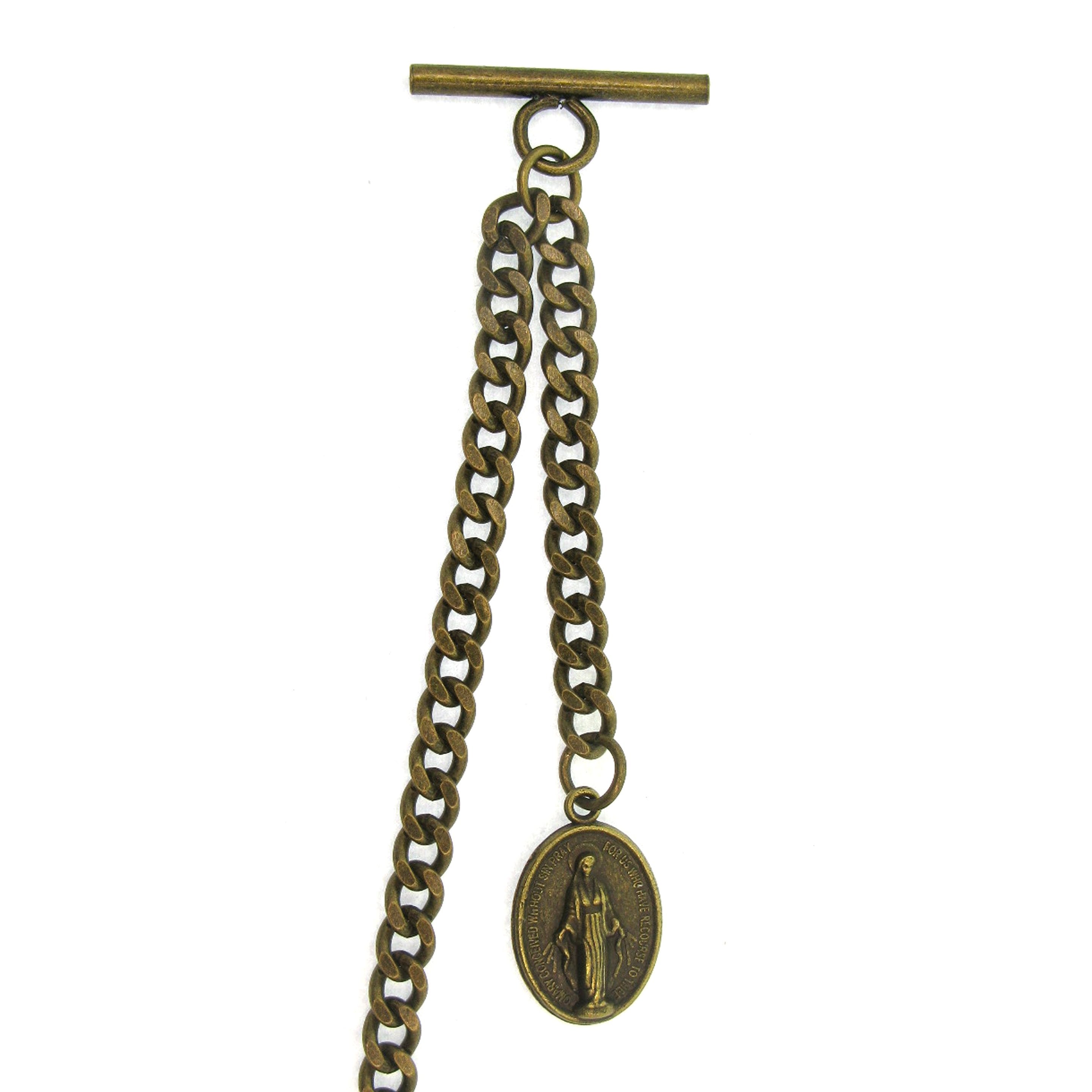 Albert Chain Bronze Color Pocket Watch Chain Fob Chain for Men with Saint Mary Medal Fob T Bar Swivel Clasp AC196