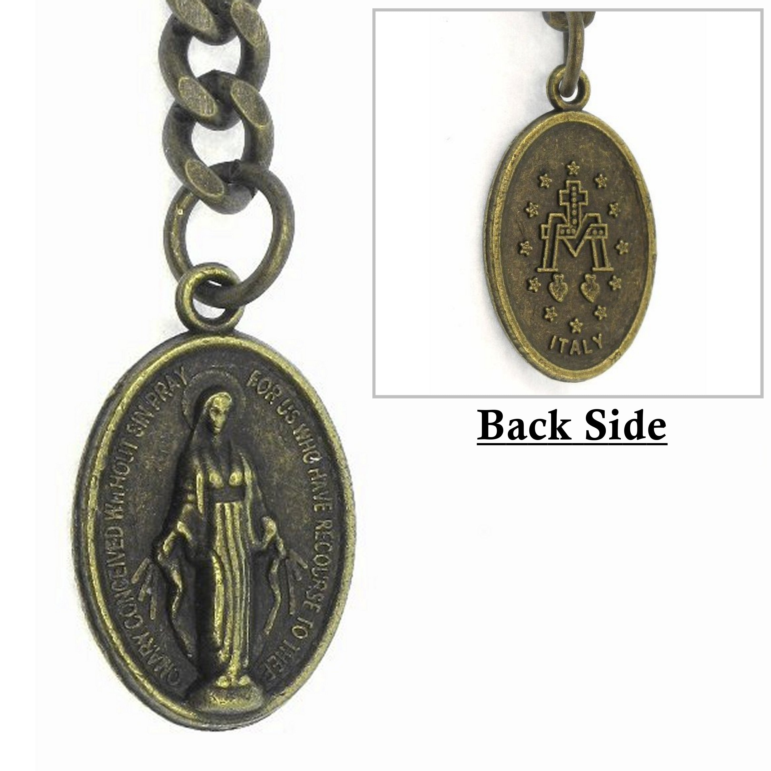 Albert Chain Bronze Color Pocket Watch Chain Fob Chain for Men with Saint Mary Medal Fob T Bar Swivel Clasp AC196