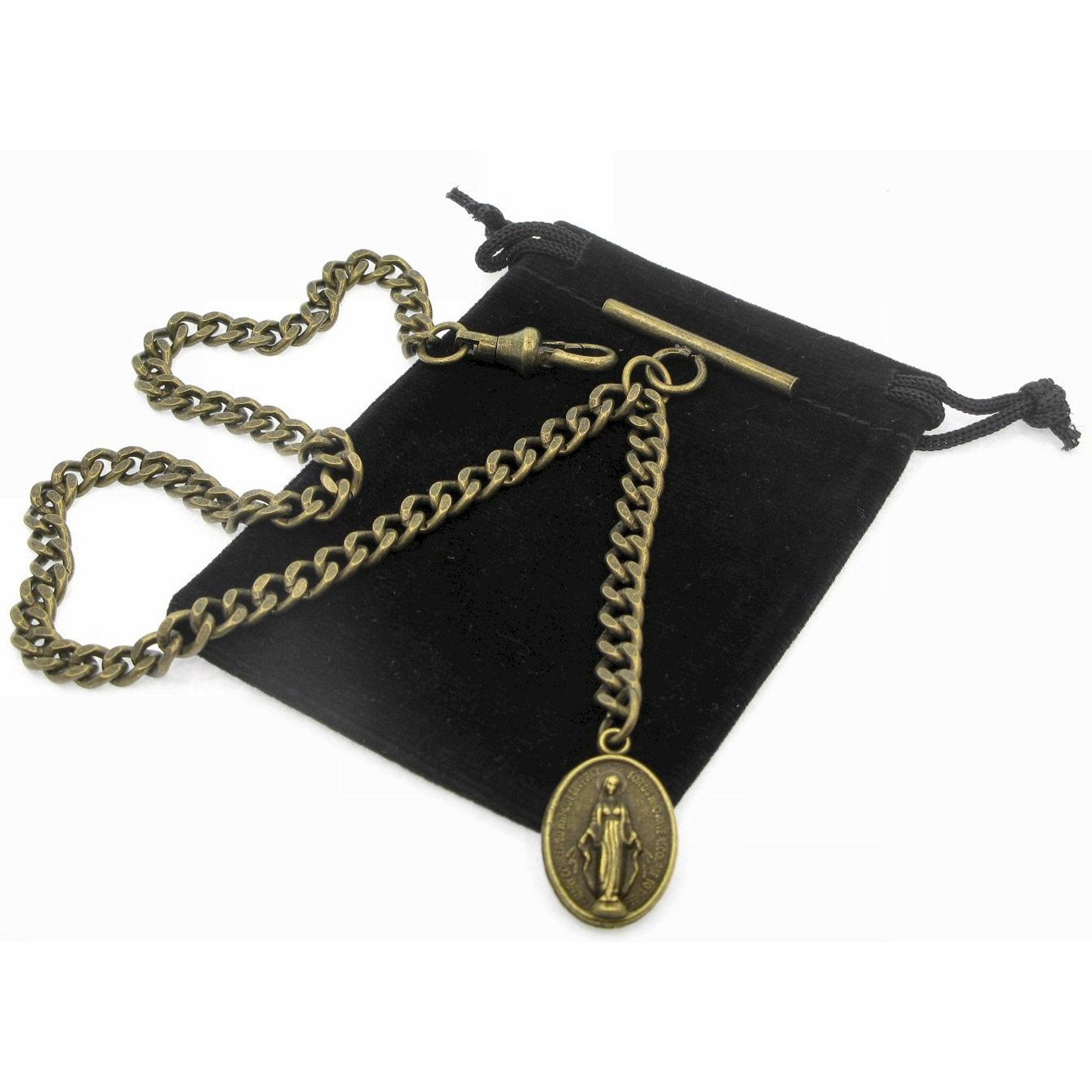 Albert Chain Bronze Color Pocket Watch Chain Fob Chain for Men with Saint Mary Medal Fob T Bar Swivel Clasp AC196