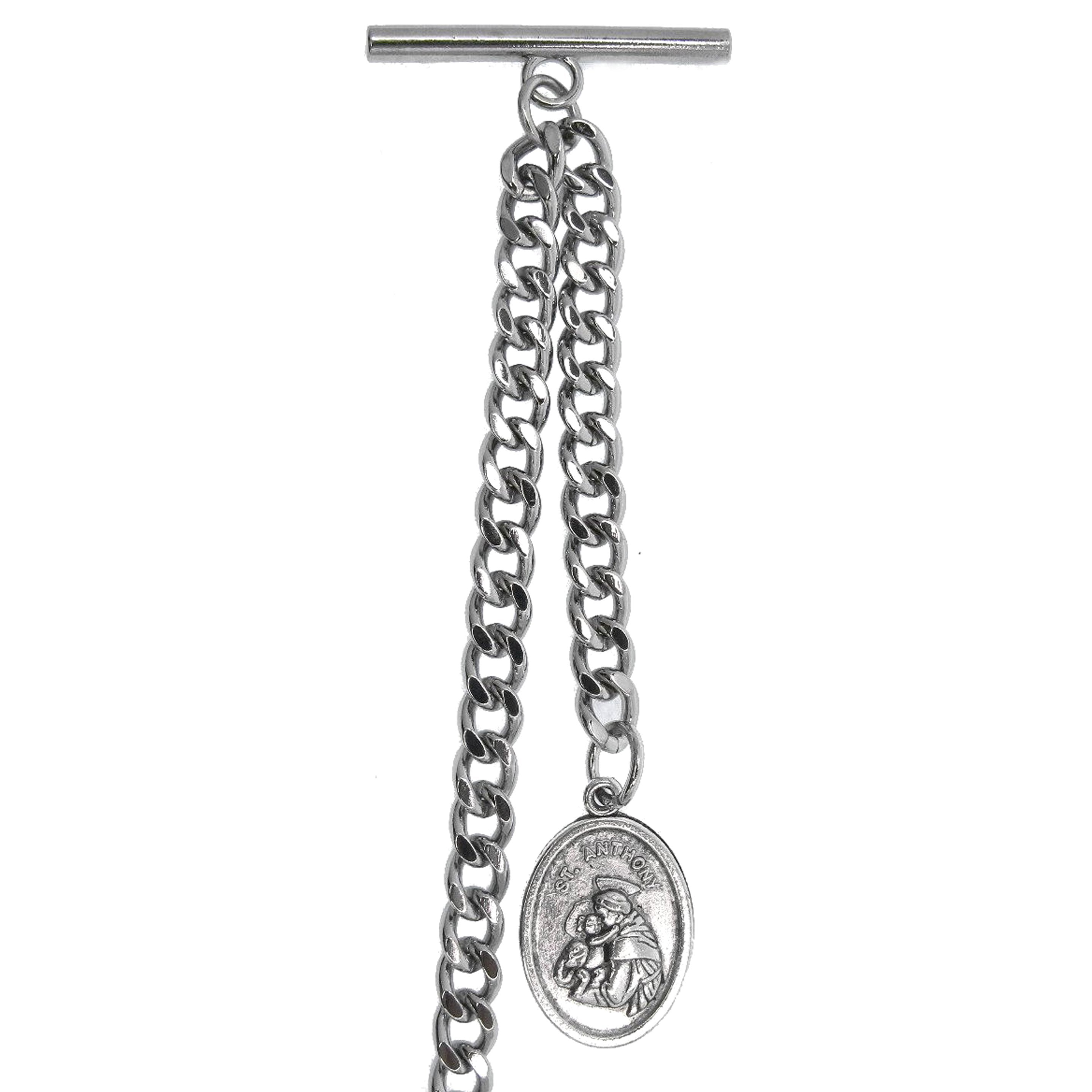 Albert Chain Silver Color Pocket Watch Chain Fob Chain Saint Anthony Medal Fob with T Bar Swivel Clasp AC197
