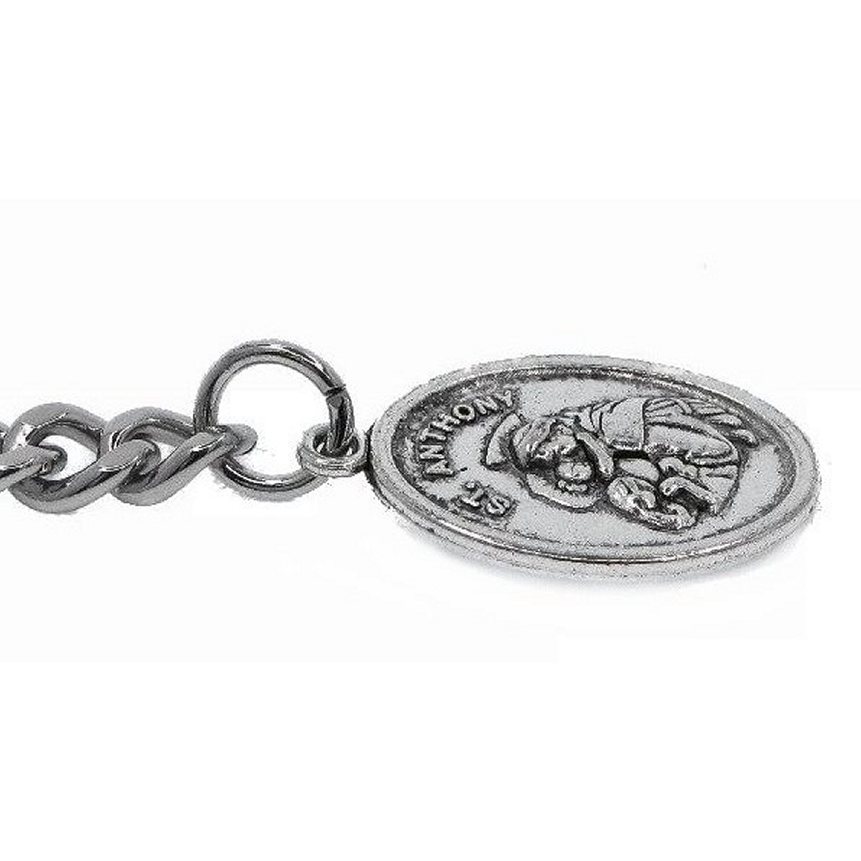 Albert Chain Silver Color Pocket Watch Chain Fob Chain Saint Anthony Medal Fob with T Bar Swivel Clasp AC197