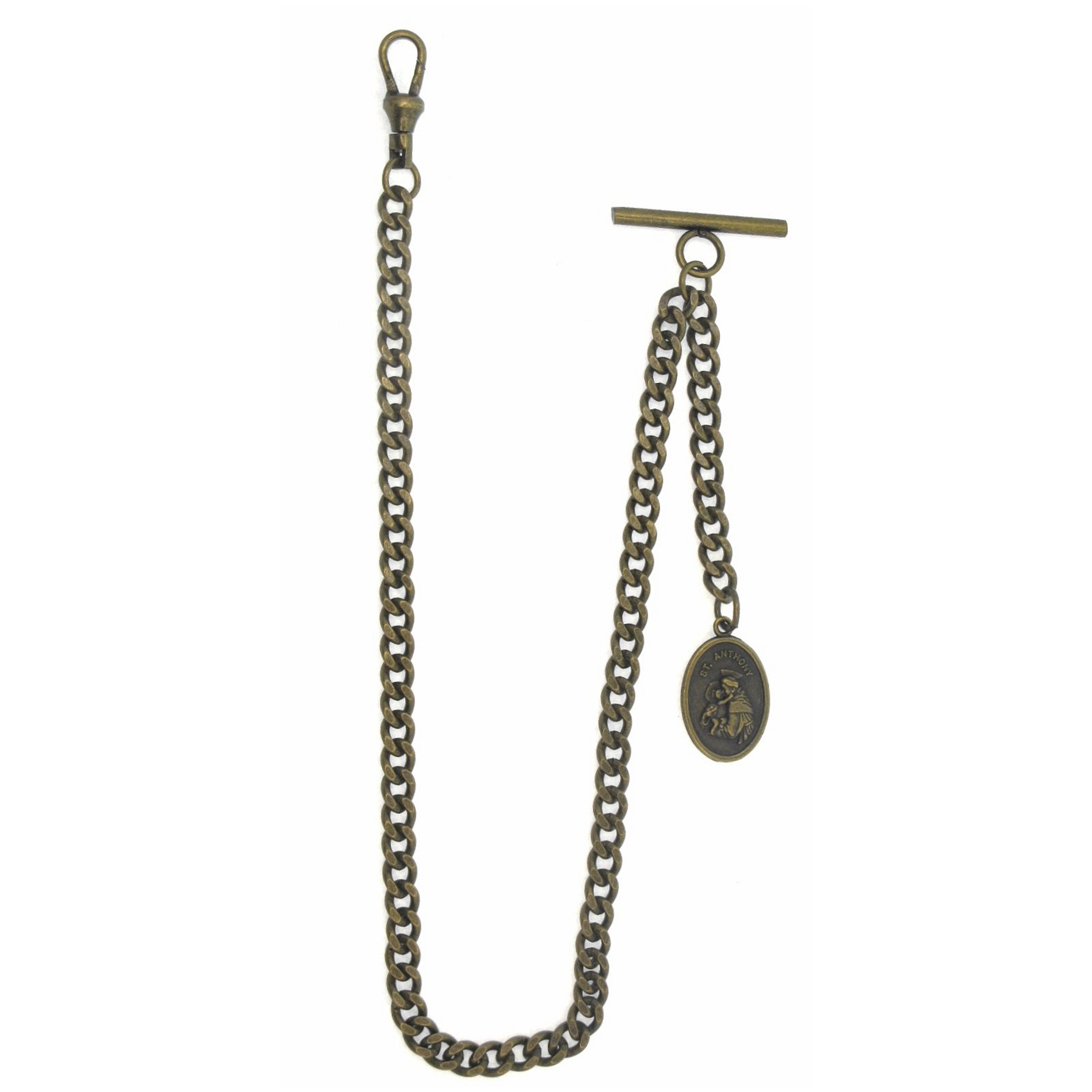 Albert Chain Bronze Color Pocket Watch Chain Fob Chain with Saint Anthony Medal Fob T Bar Swivel Clasp AC198
