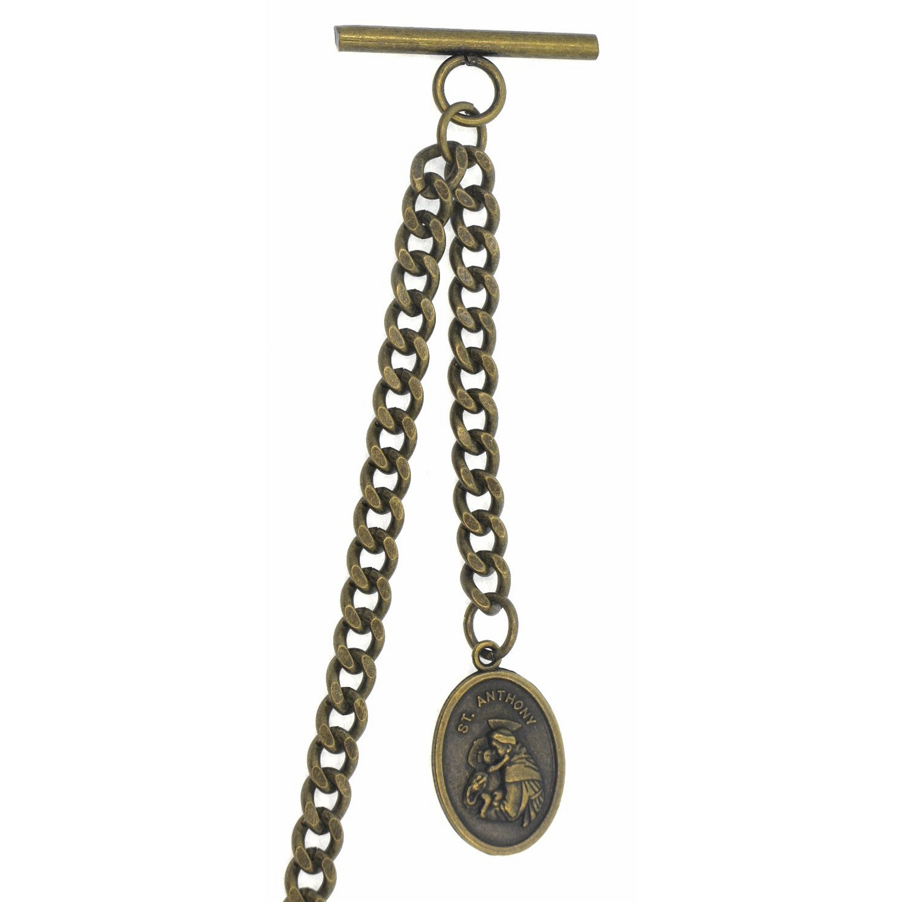 Albert Chain Bronze Color Pocket Watch Chain Fob Chain with Saint Anthony Medal Fob T Bar Swivel Clasp AC198