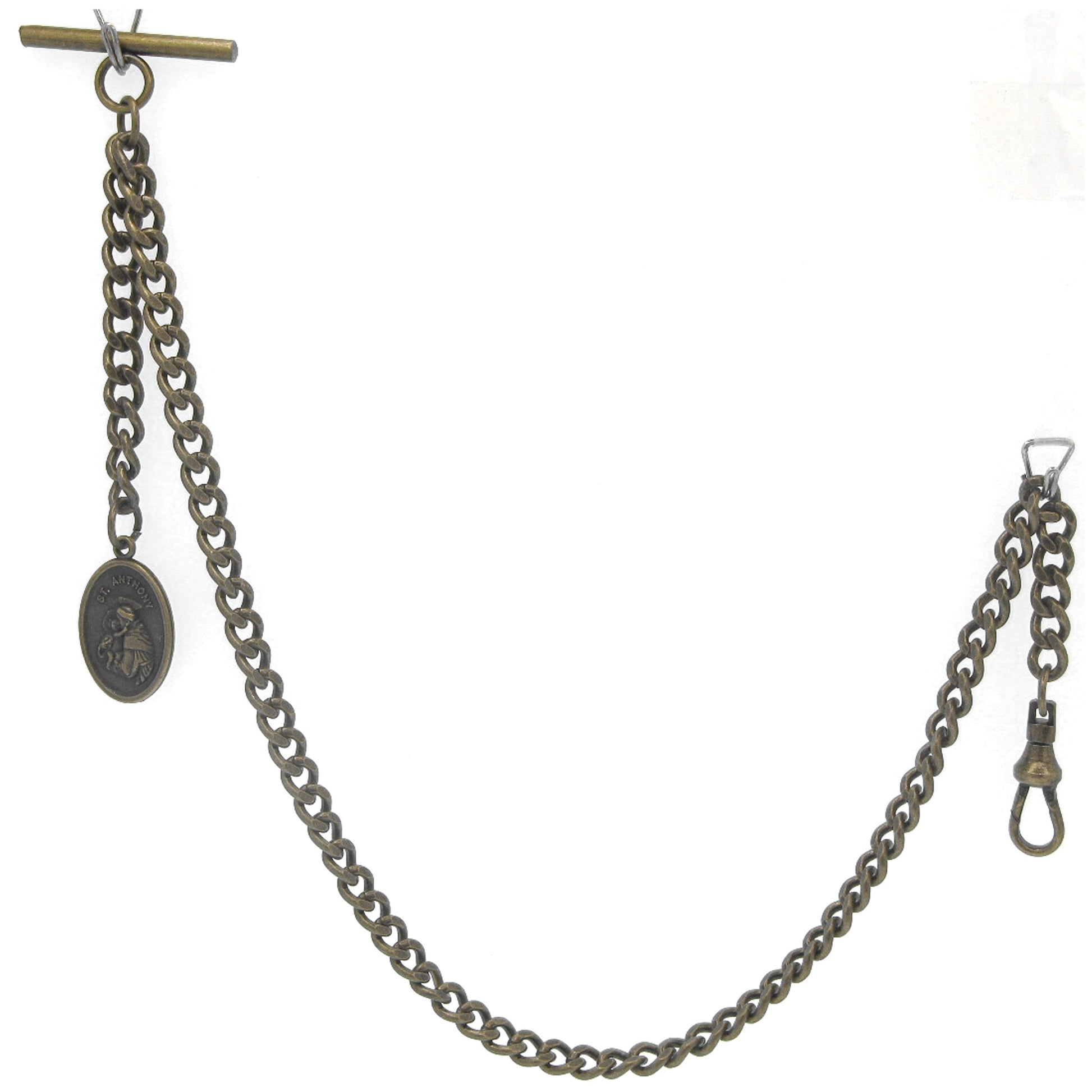 Albert Chain Bronze Color Pocket Watch Chain Fob Chain with Saint Anthony Medal Fob T Bar Swivel Clasp AC198