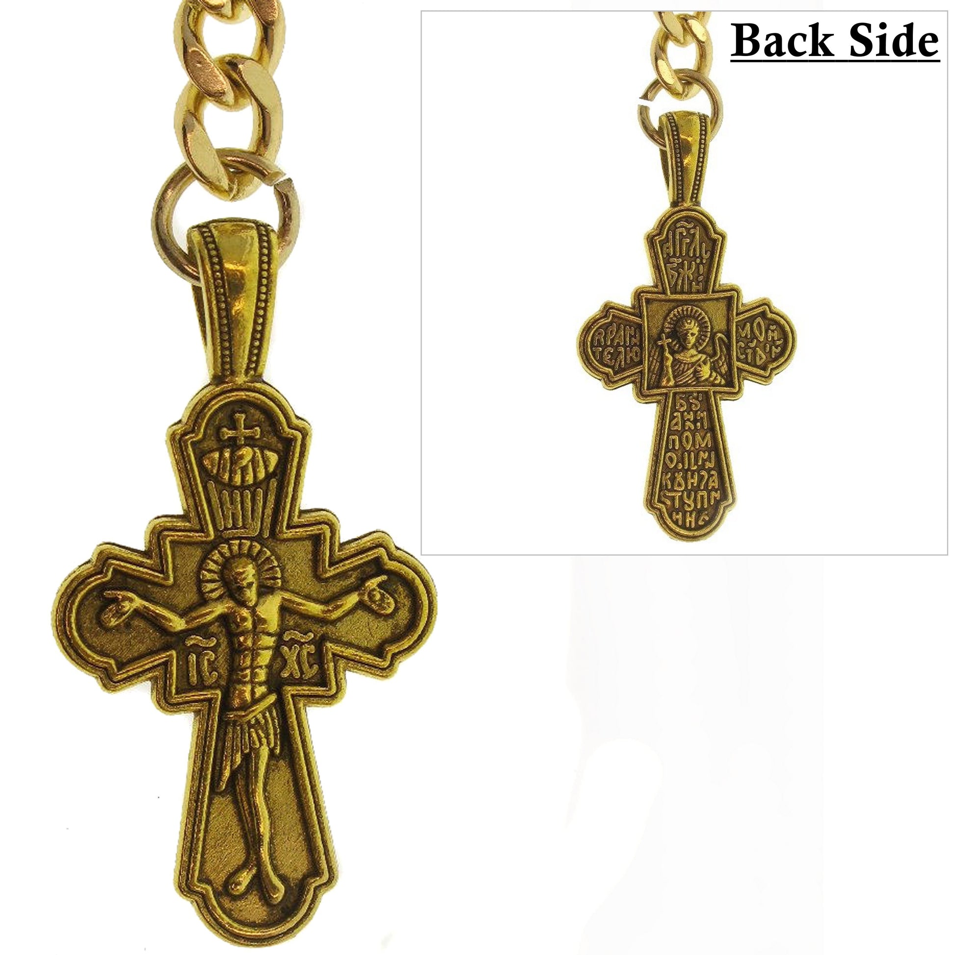watchvshop Albert Chain Gold Color Pocket Watch Chain Fob Chain for Men with Jesus Cross Design Fob Swivel Clasp and T Bar AC199