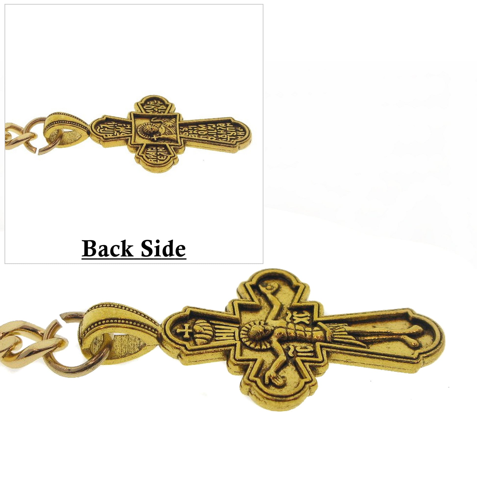 watchvshop Albert Chain Gold Color Pocket Watch Chain Fob Chain for Men with Jesus Cross Design Fob Swivel Clasp and T Bar AC199