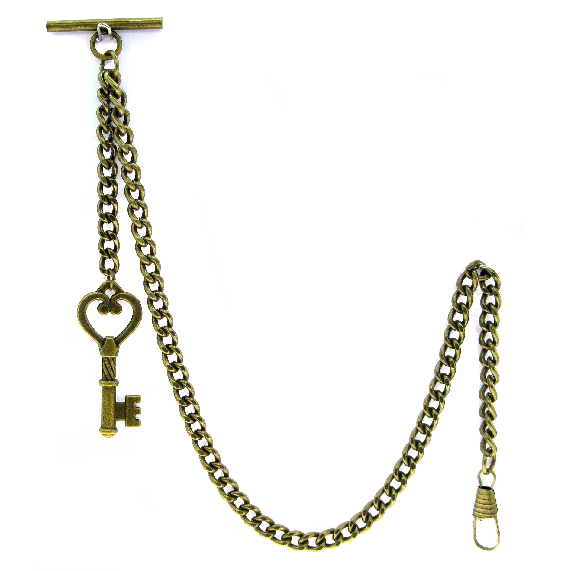 Albert Chain Antique Brass Plating with Antique Key Design Fob AC19