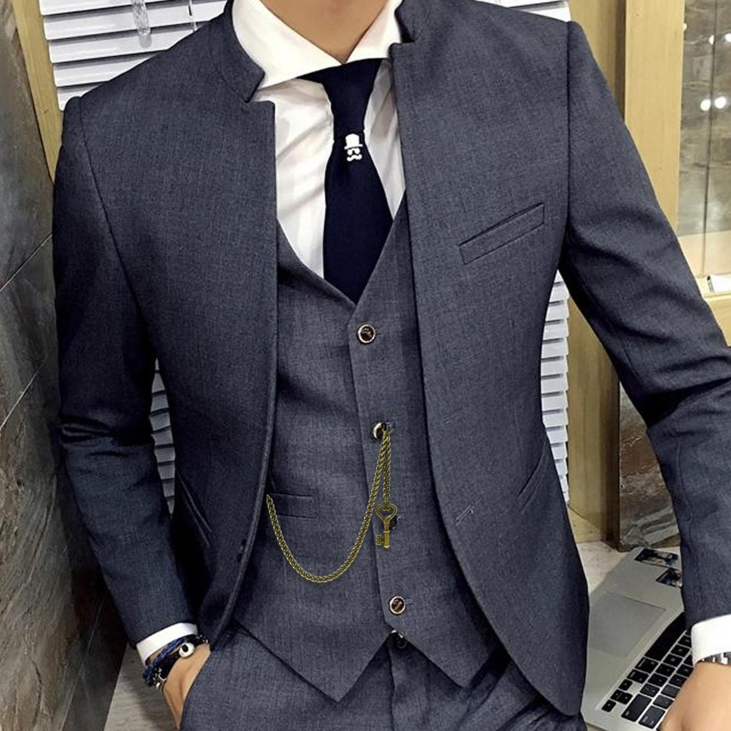 Albert Chain Antique Brass Plating with Antique Key Design Fob AC19