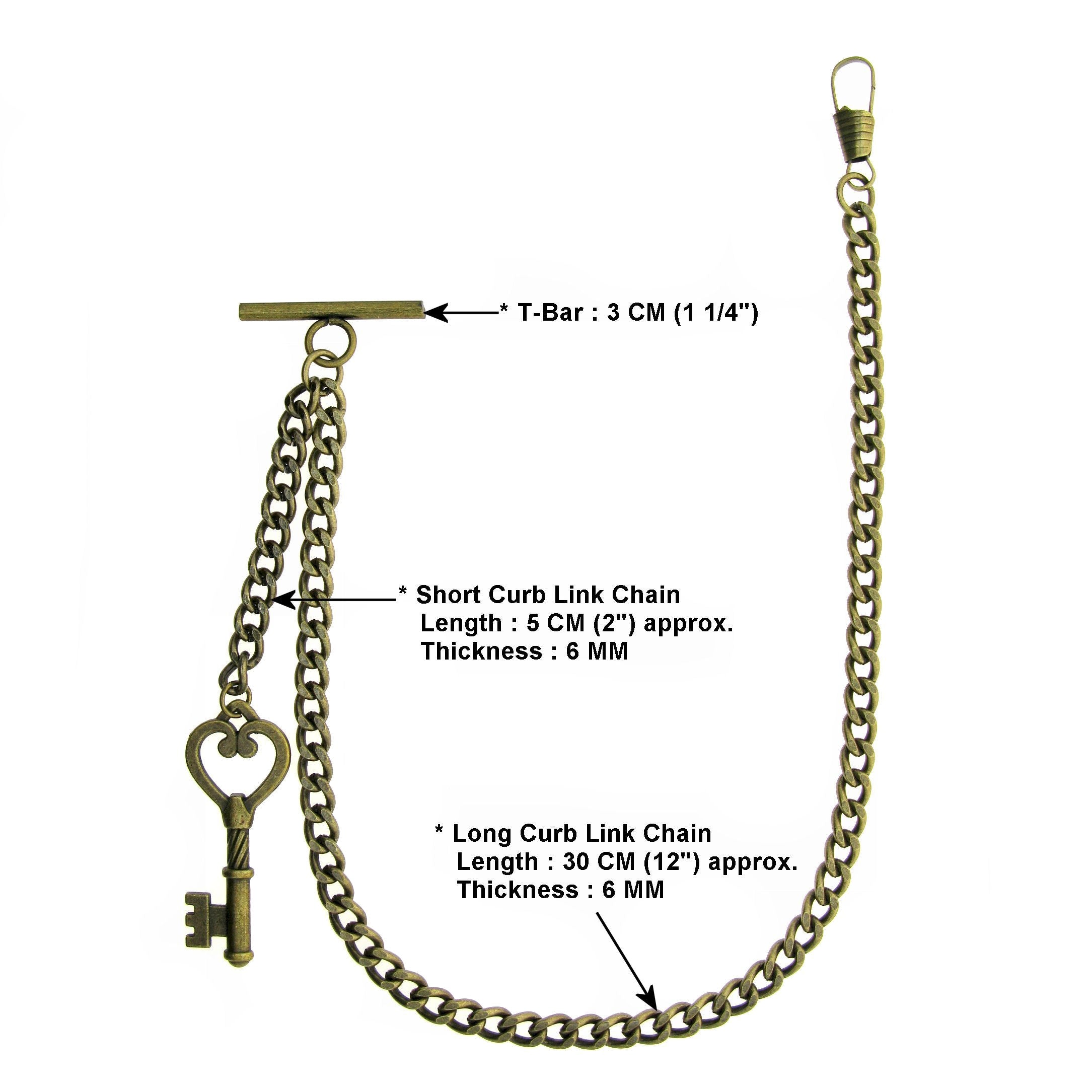 Albert Chain Antique Brass Plating with Antique Key Design Fob AC19