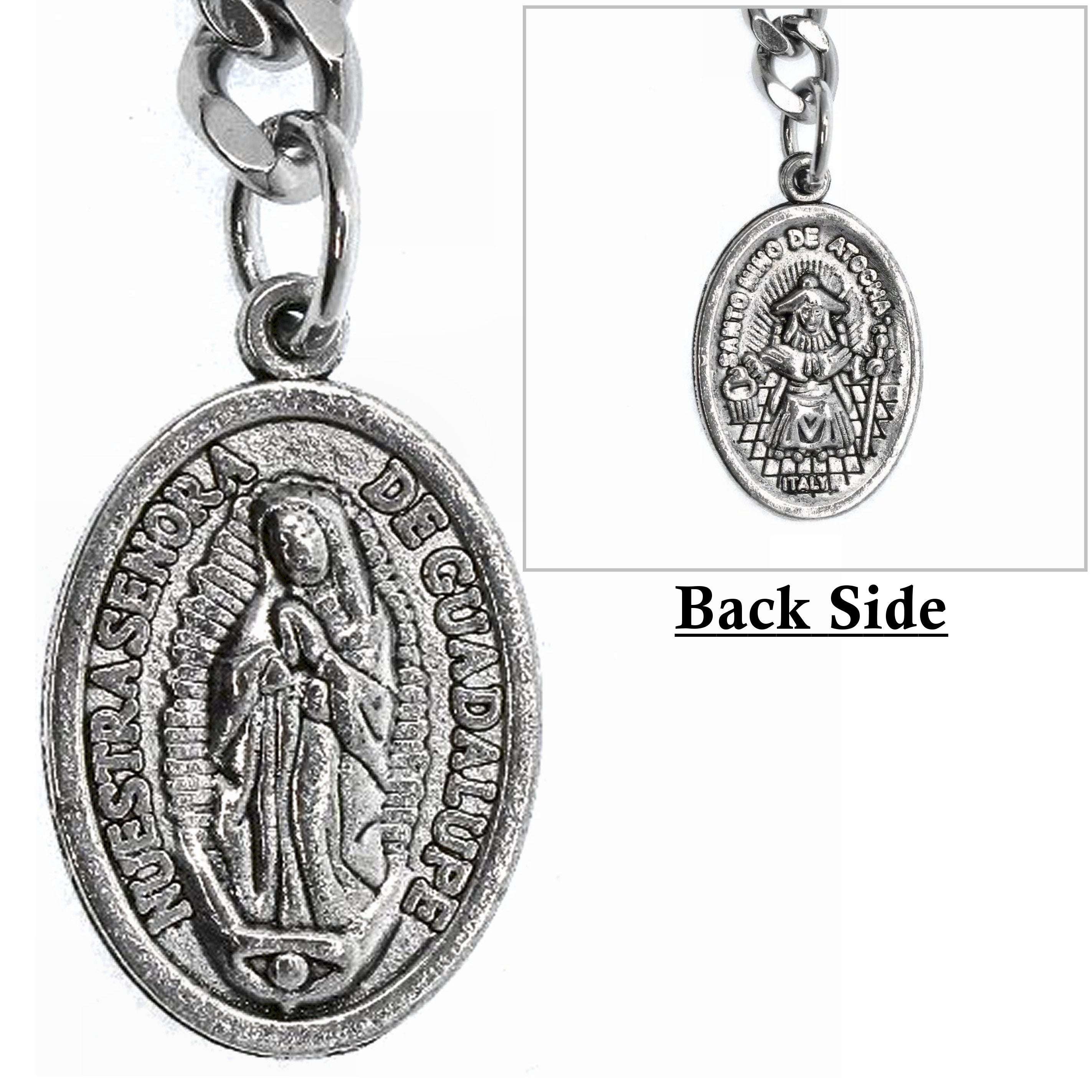Albert Chain Silver Color Pocket Watch Chain Fob Chain with Lady of Guadalupe Medal Fob with T Bar Swivel Clasp AC200