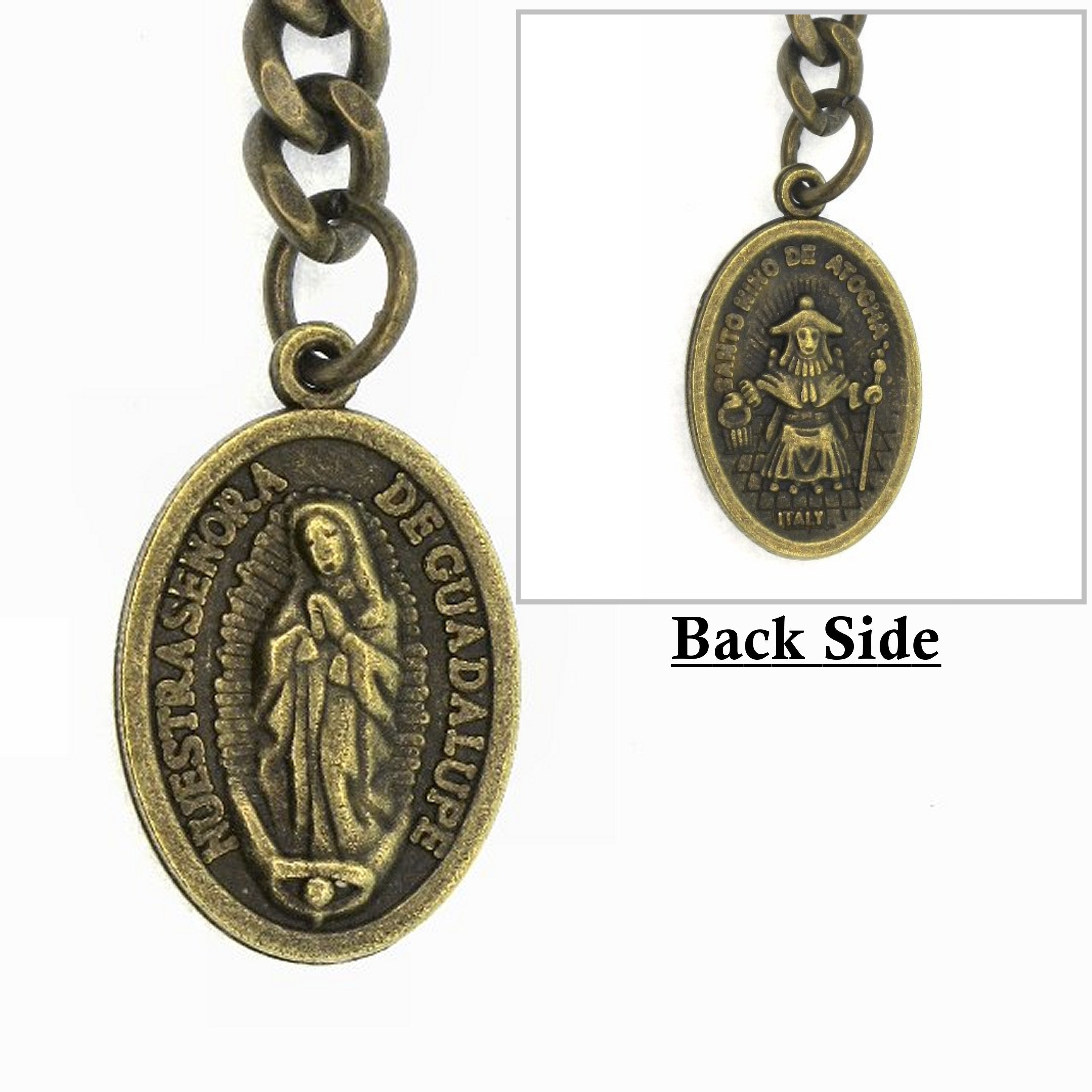 Albert Chain Bronze Color Pocket Watch Chain Fob Chain with Lady of Guadalupe Medal Fob T Bar Swivel Clasp AC201