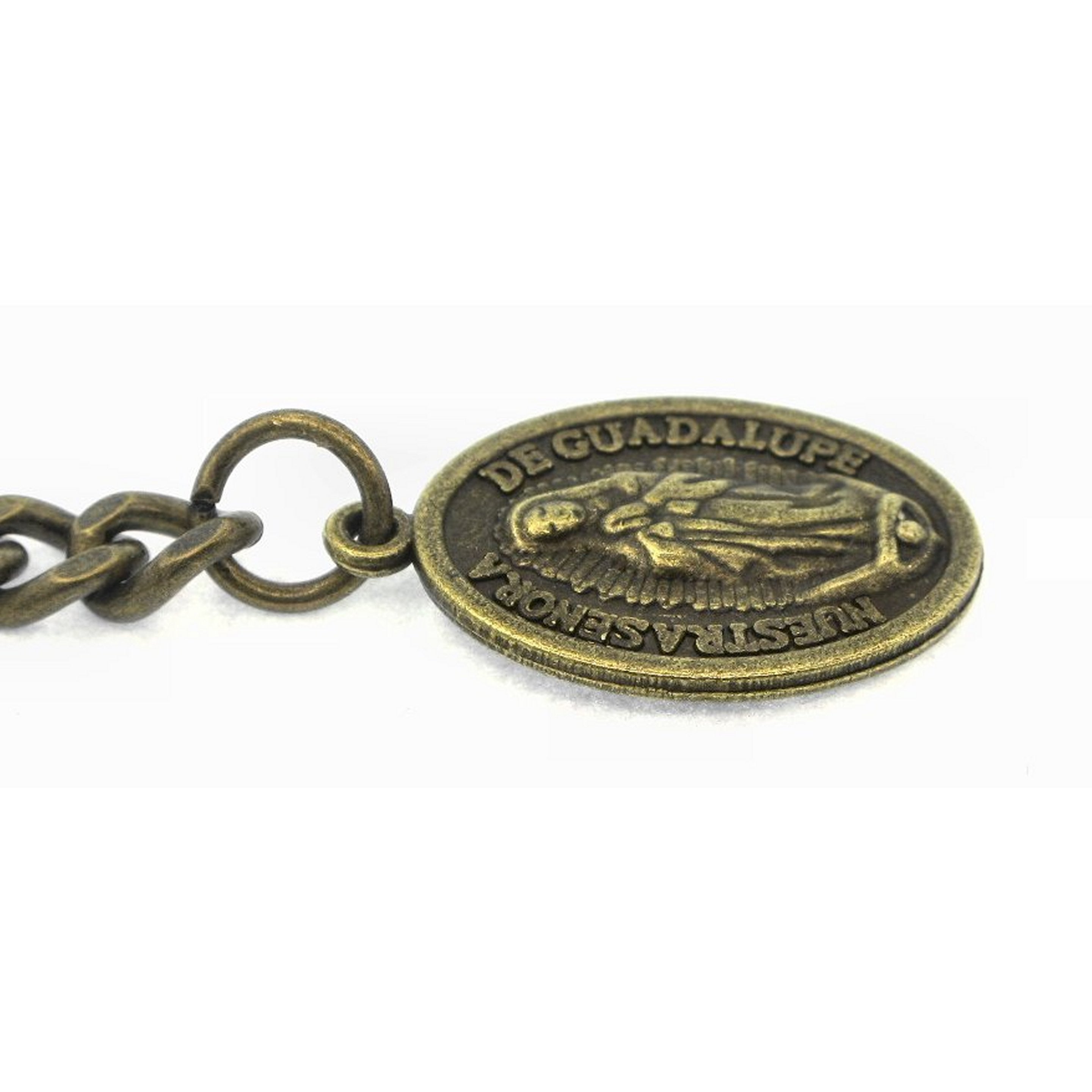 Albert Chain Bronze Color Pocket Watch Chain Fob Chain with Lady of Guadalupe Medal Fob T Bar Swivel Clasp AC201